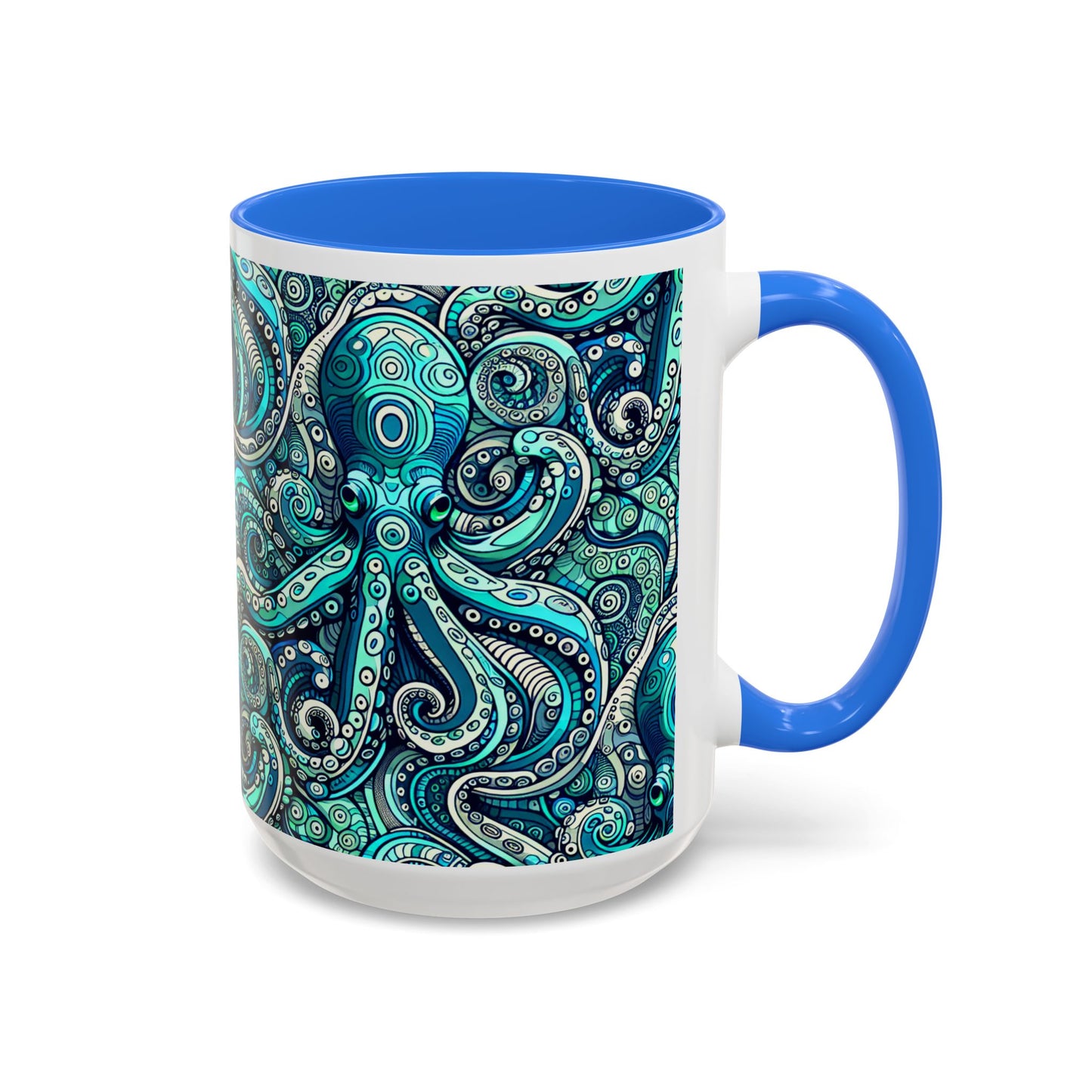 Accent Color Coffee Mug, Many Colors - 11oz & 15oz / Aqua Octopus