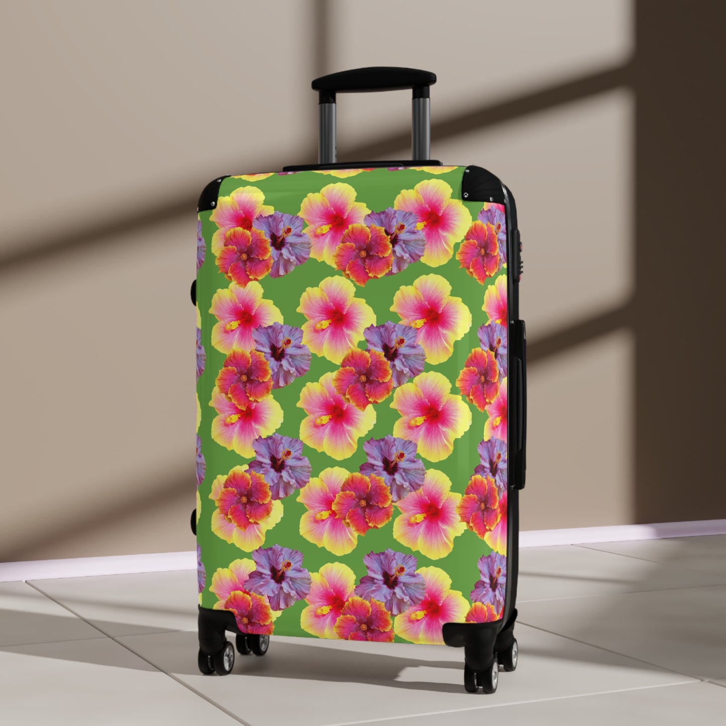 Colorful Tropical Suitcase - Stylish Travel Luggage for Adventurers / Three Colors Hibiscus Flowers
