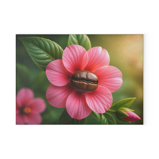 Glass Cutting Board – Coffee Bean Flower Design