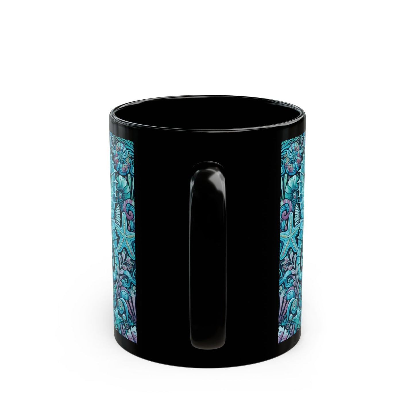 Black Coffee Mug - Seahorse Party, Turquoise