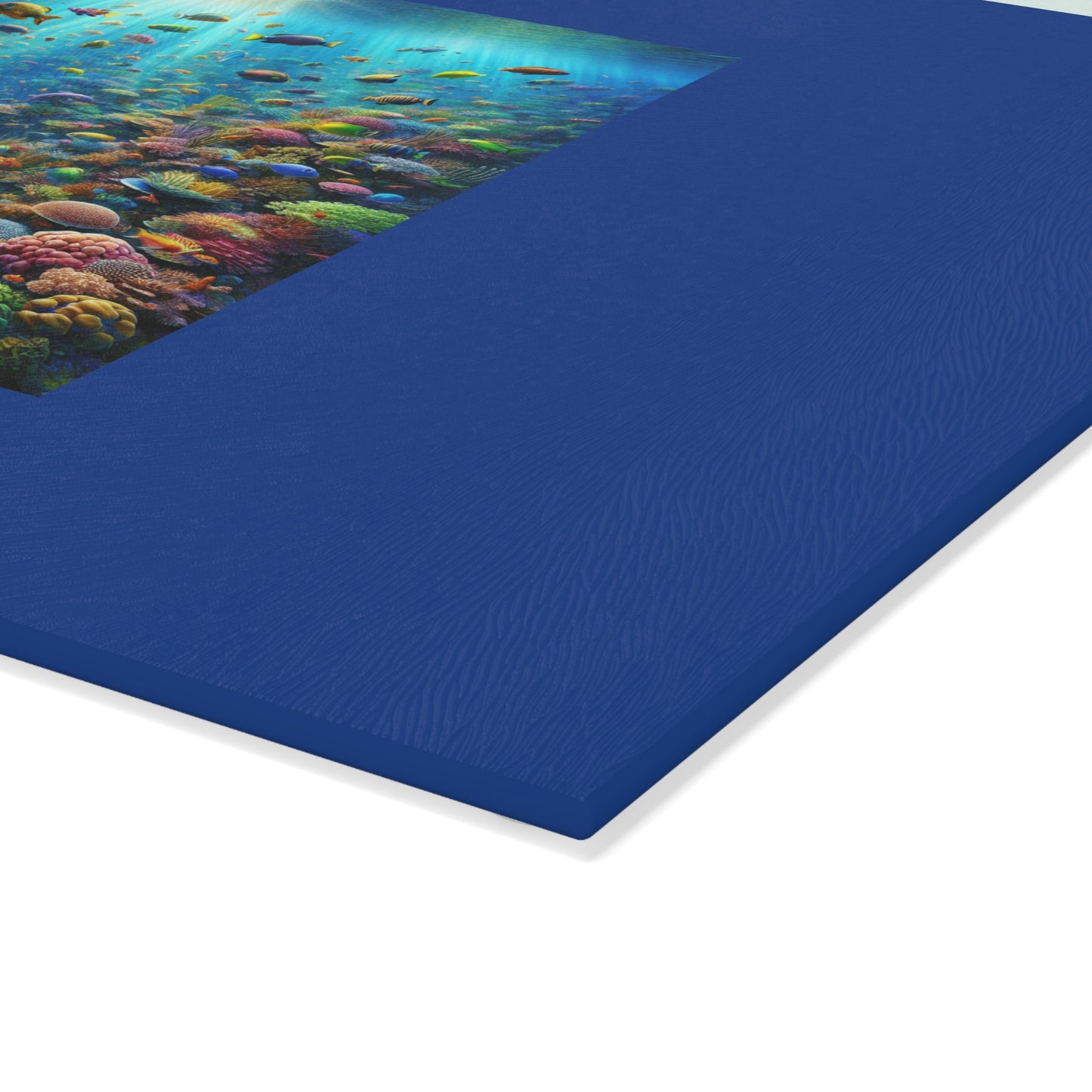 Glass Cutting Board, 2 sizes - Busy Coral Reef/Dark Blue