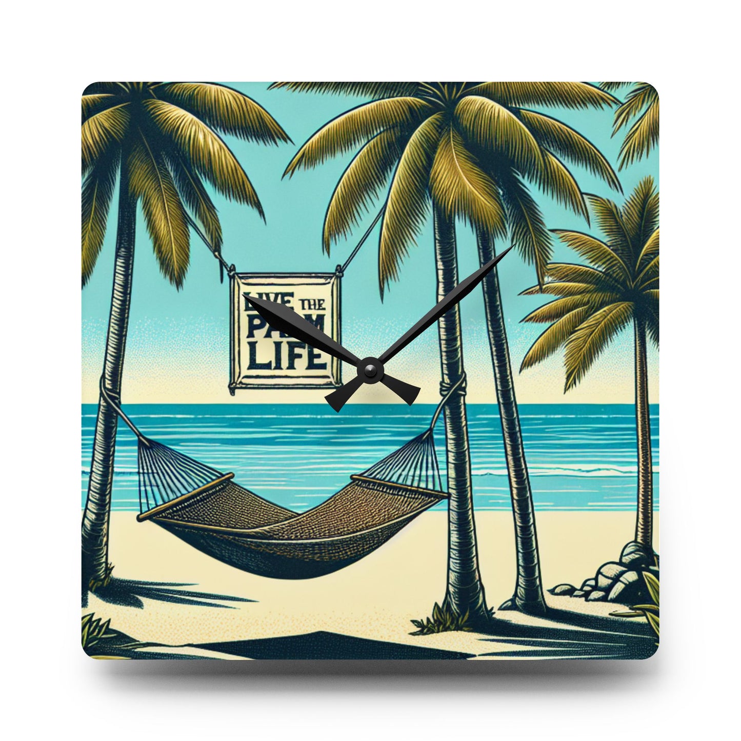 Acrylic Wall Clock, Hammock on the Beach, 4 Variants