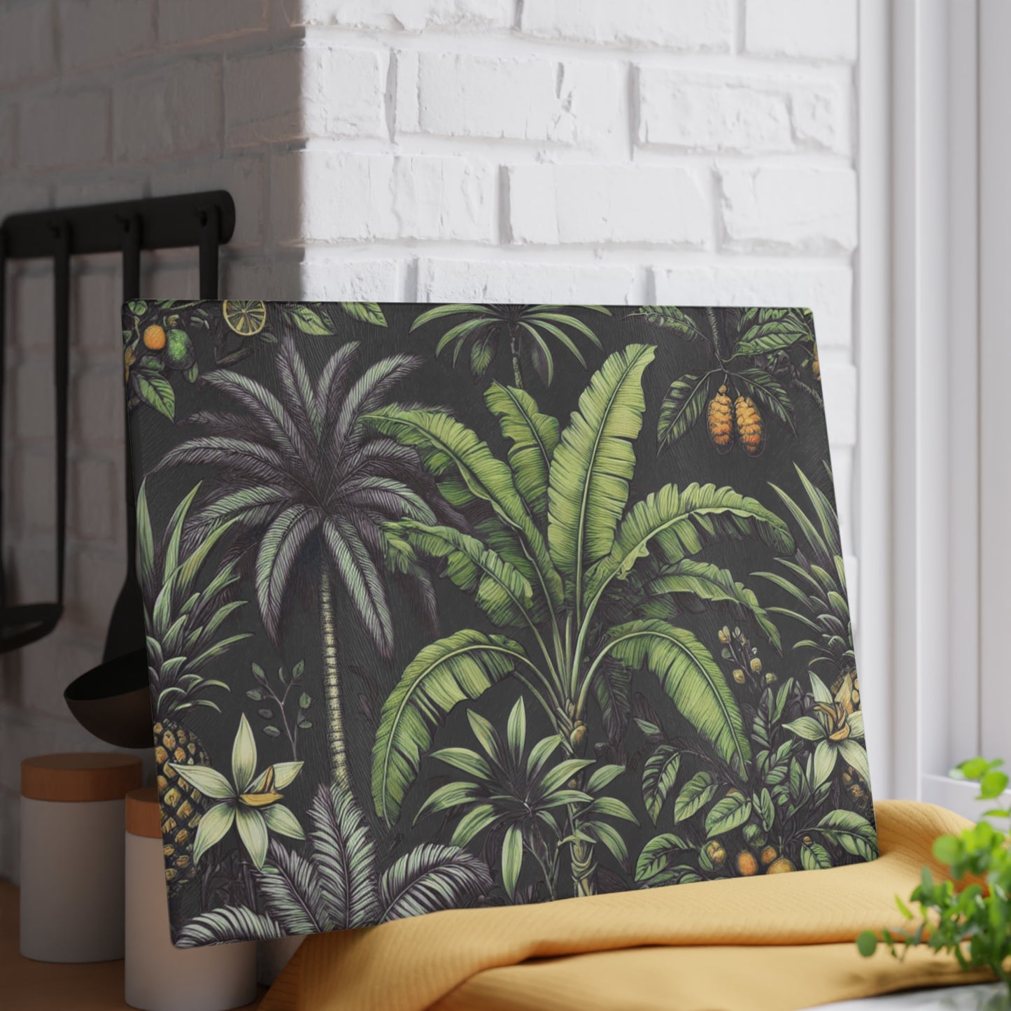 Glass Cutting Board, 2 sizes - Tropical Fruit, Black