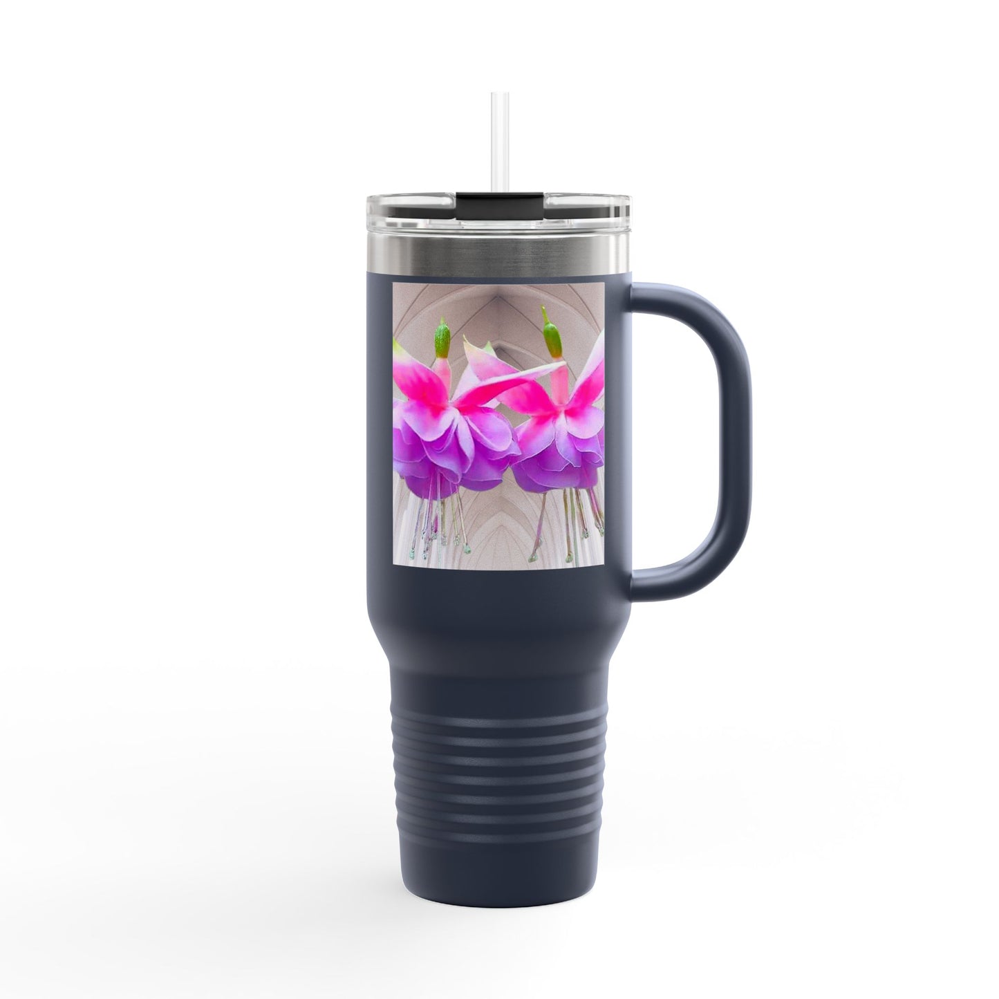 Insulated Travel Mug, 40oz / Floral Two Fuchsias, Gothic - Perfect for Outdoor Adventures