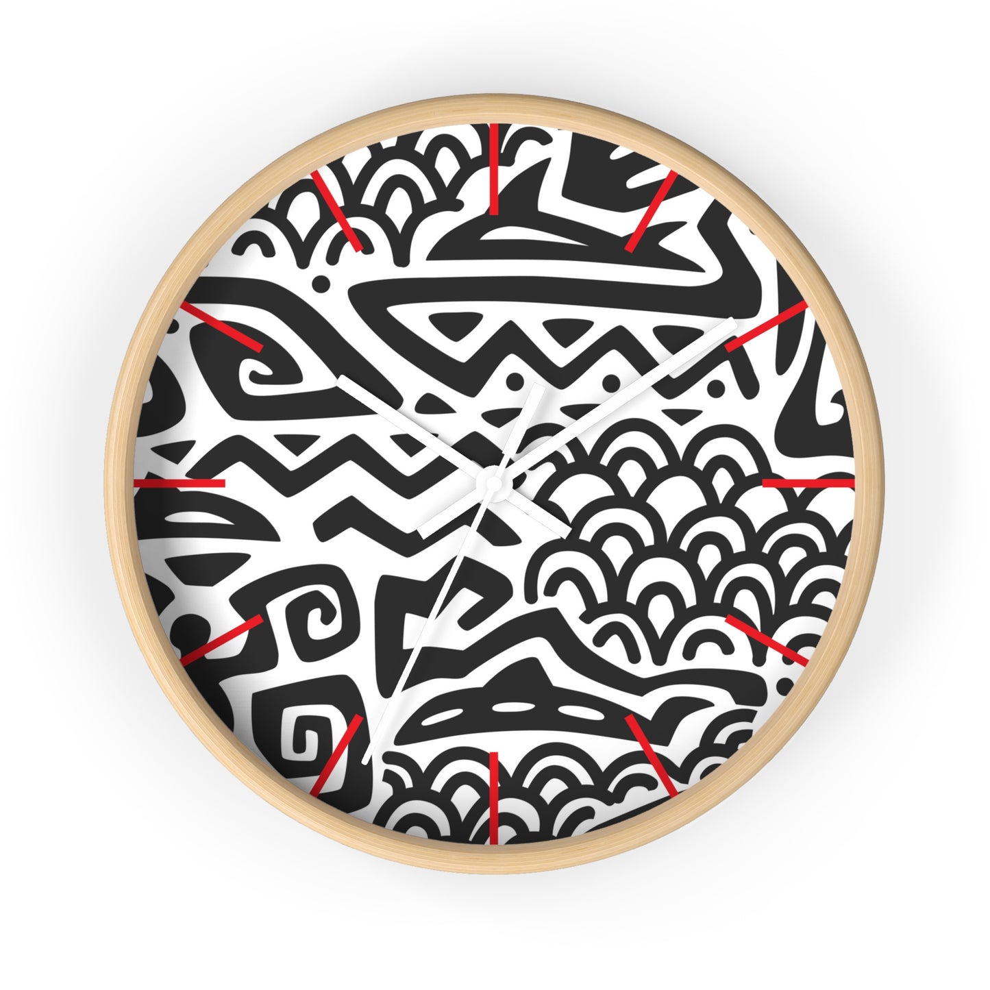 Wall Clock - Tiki Aztec Black, red marks