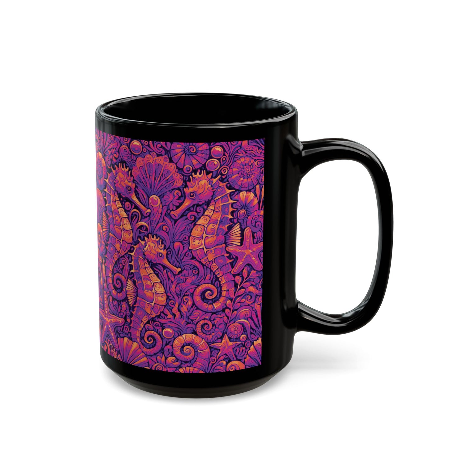 Black Coffee Mug - Seahorse Trio, Heatwave