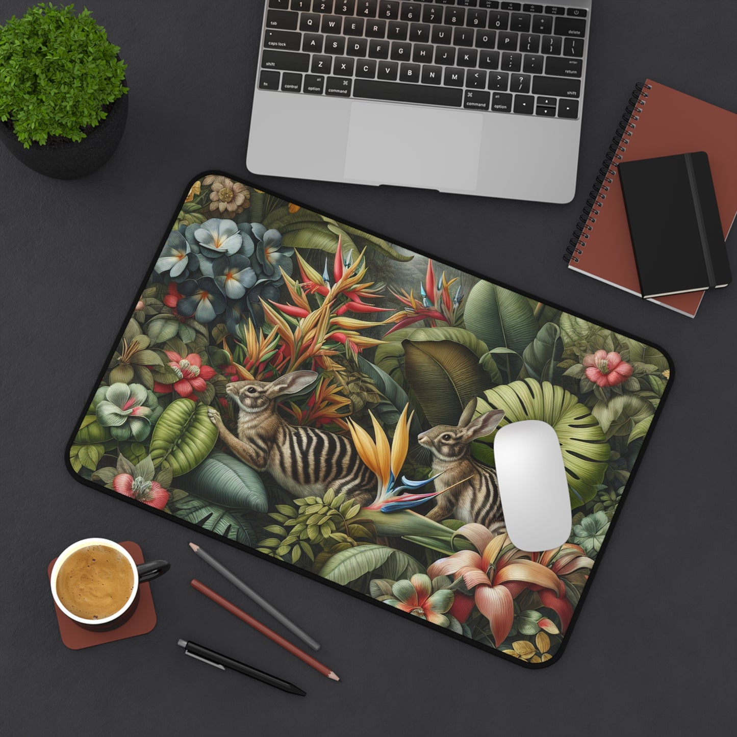 Tropical Mouse Pad/Desk Mat, 3 Sizes - Perfect for Home Office / Rainforest Rabbit Outing