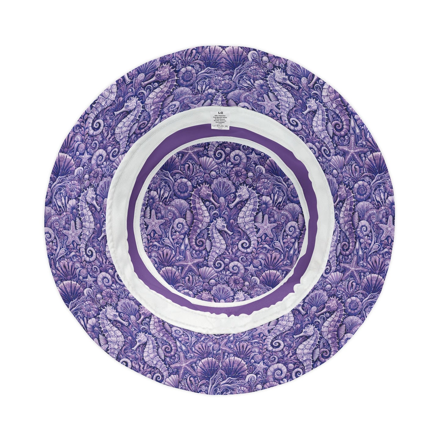 Tropical Polyester Bucket Hat, 2 Sizes - Seahorses Amethyst/Lt. Purple