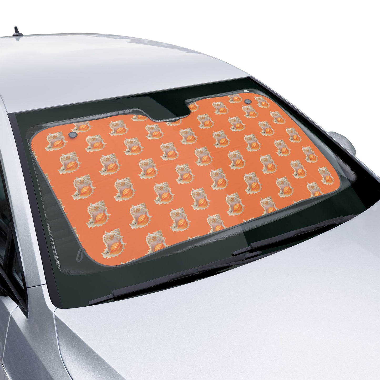 Tropical Floral Car Sun Shades / Real Conch Shells, Crusta Orange