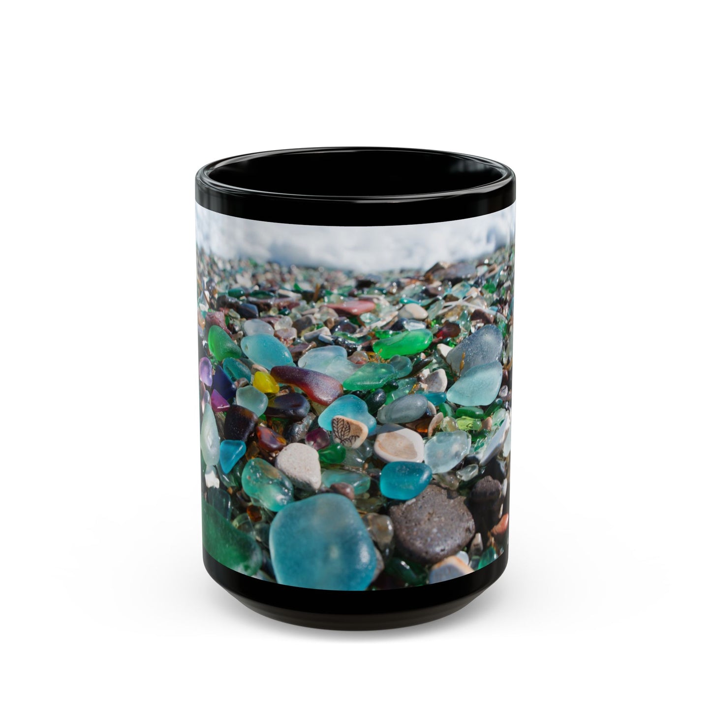 Beach Glass Along Shoreline Black Coffee Mug