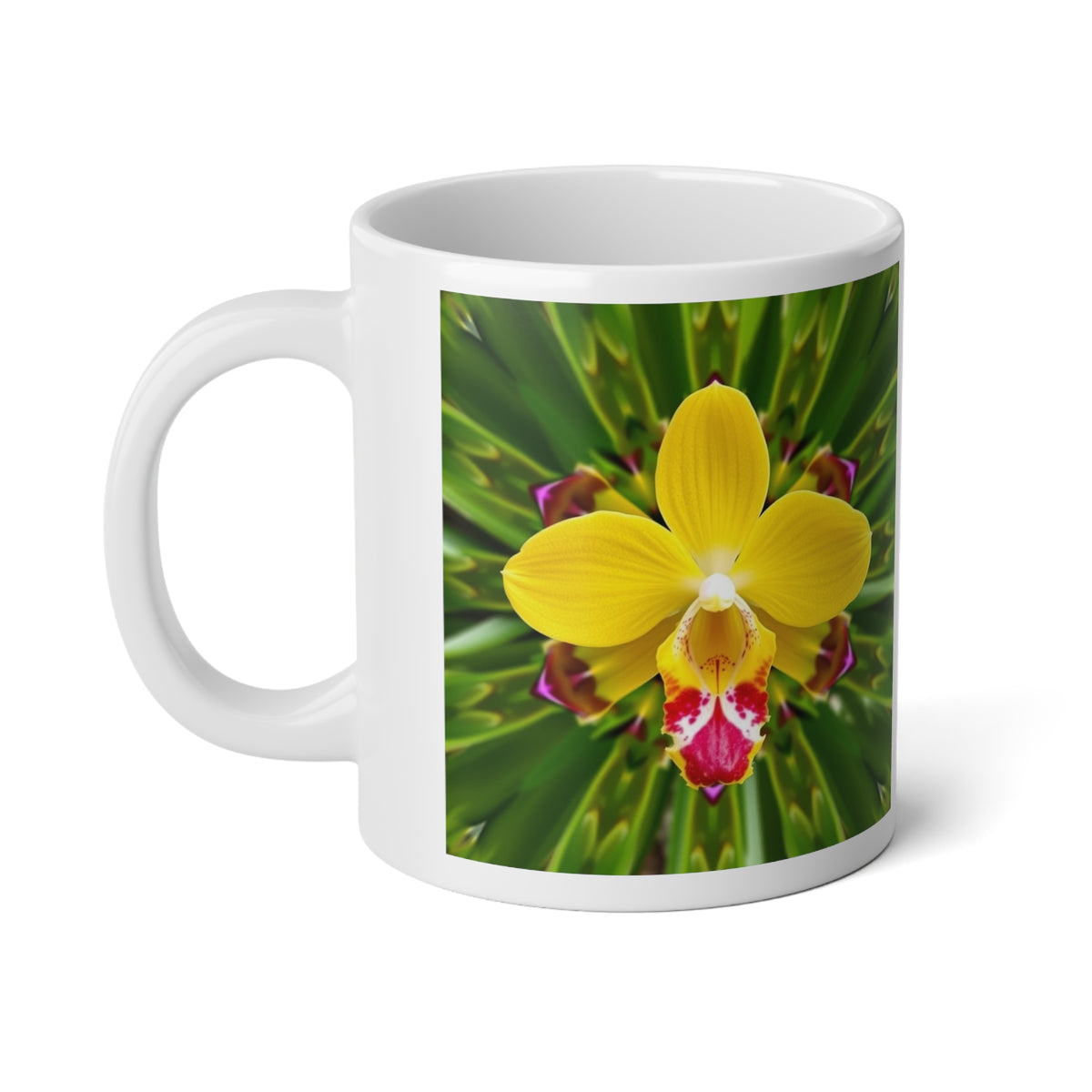 Jumbo Mug, 20oz, Yellow Orchid Kaleidoscope | Tropical Coffee Cup