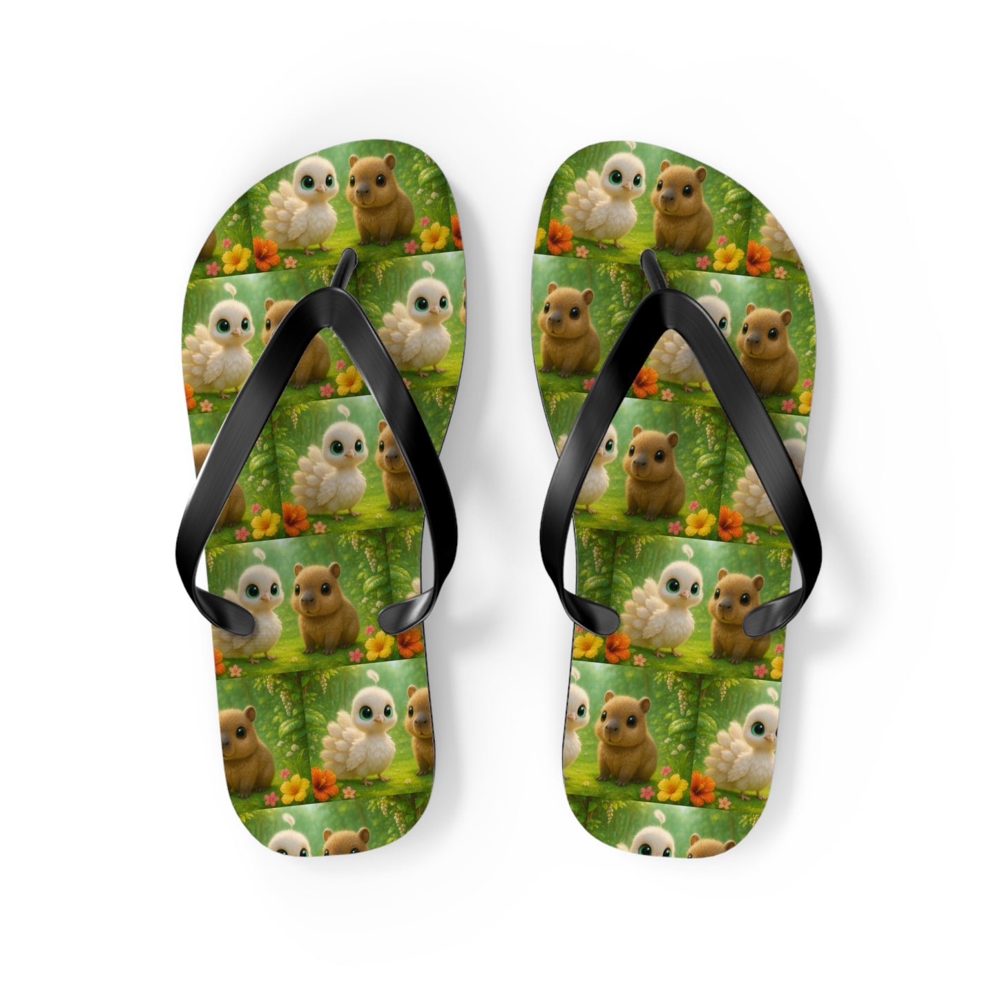 Flip Flops - Baby White Peacock and Baby Capybara