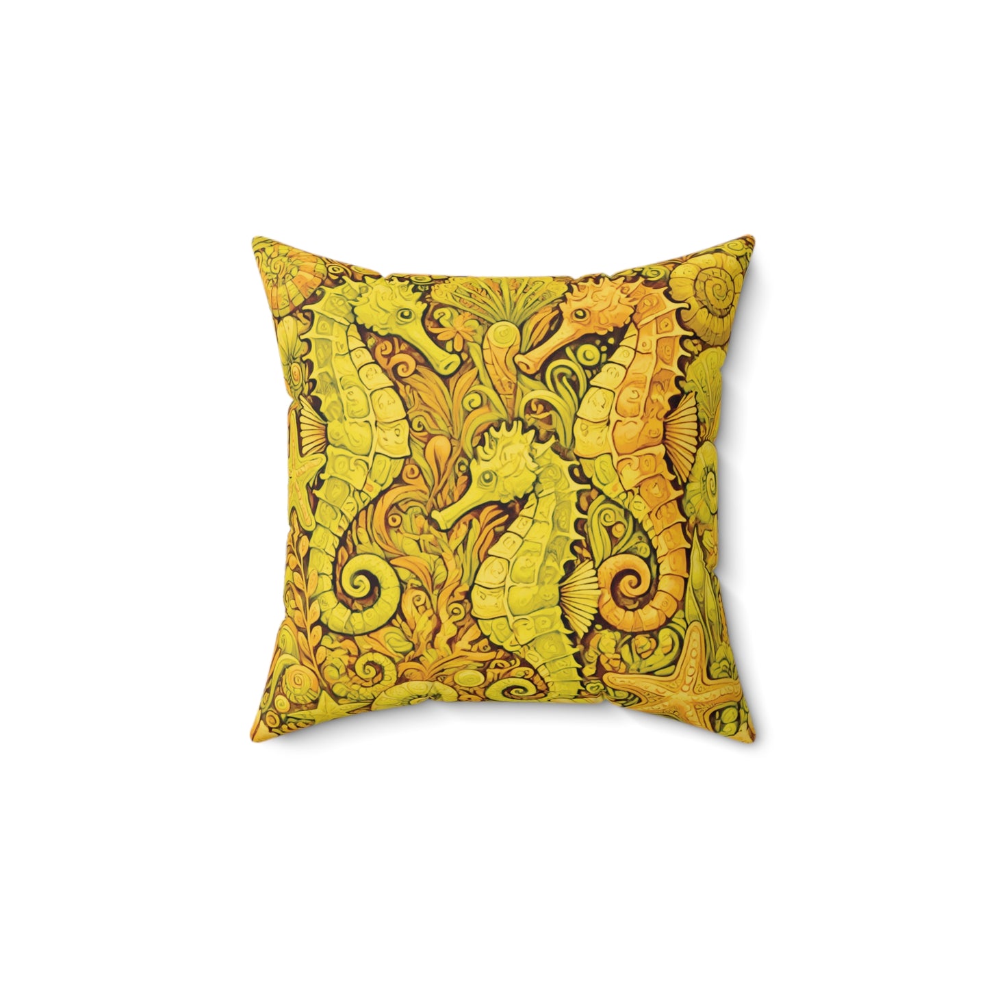 Decorative Pillow - Accent Cushion, 4 Sizes / Seahorse Trio, Yellow