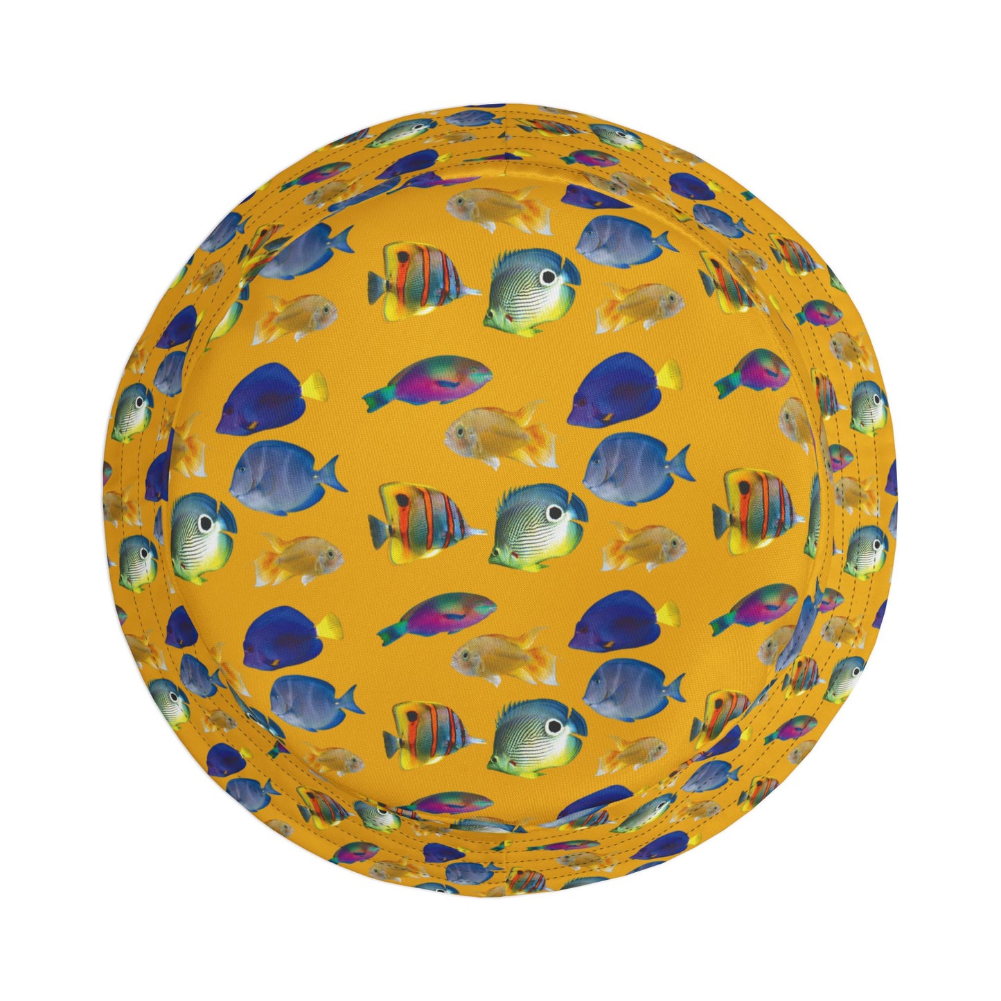 Tropical Polyester Bucket Hat, 2 Sizes - School of Fish / Yellow