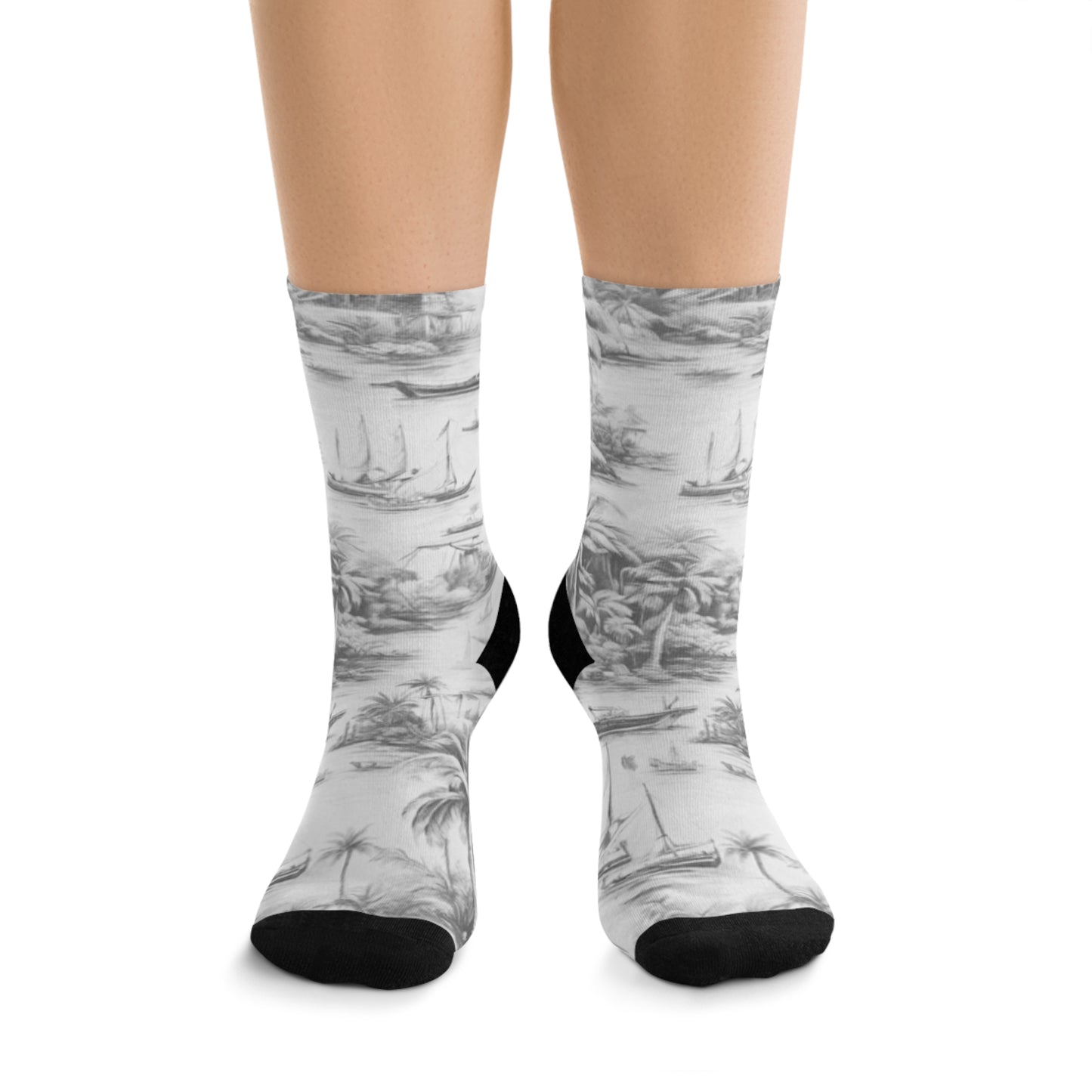 Recycled Poly Socks, Tropical Toile #1, Soft Black