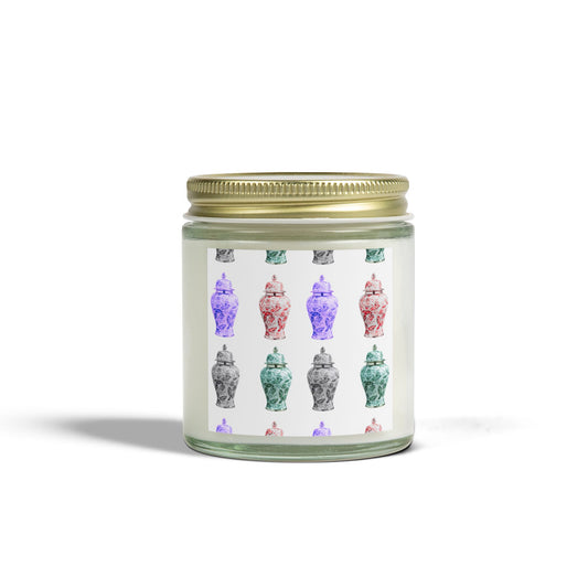 Scented Candles, Coconut Apricot Wax (4oz, 9oz) - Pop Art Tropical Ginger Jars, Repeat White