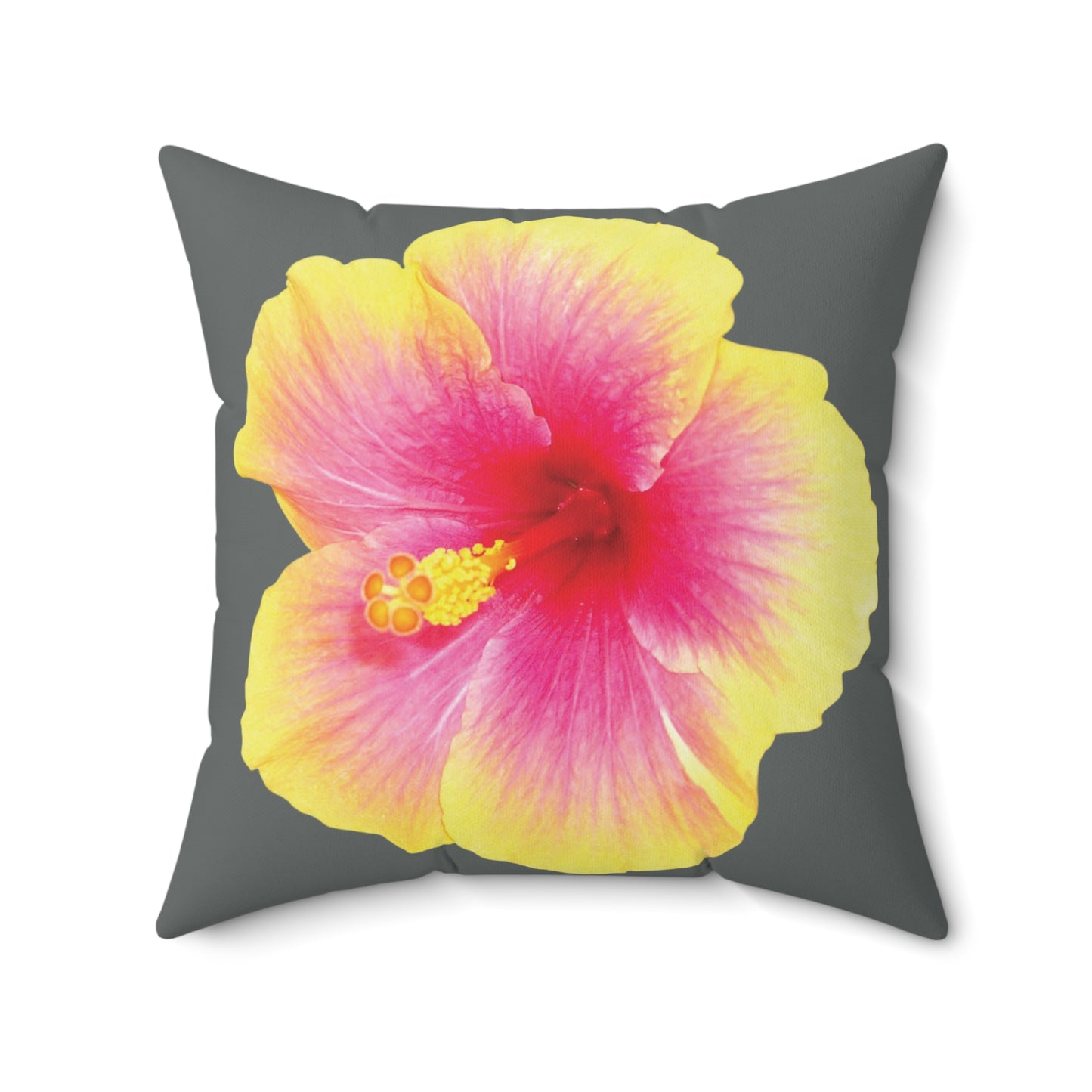 Decorative Pillow - Accent Cushion, 4 Sizes / Photo Yellow Hibiscus, Dark Grey