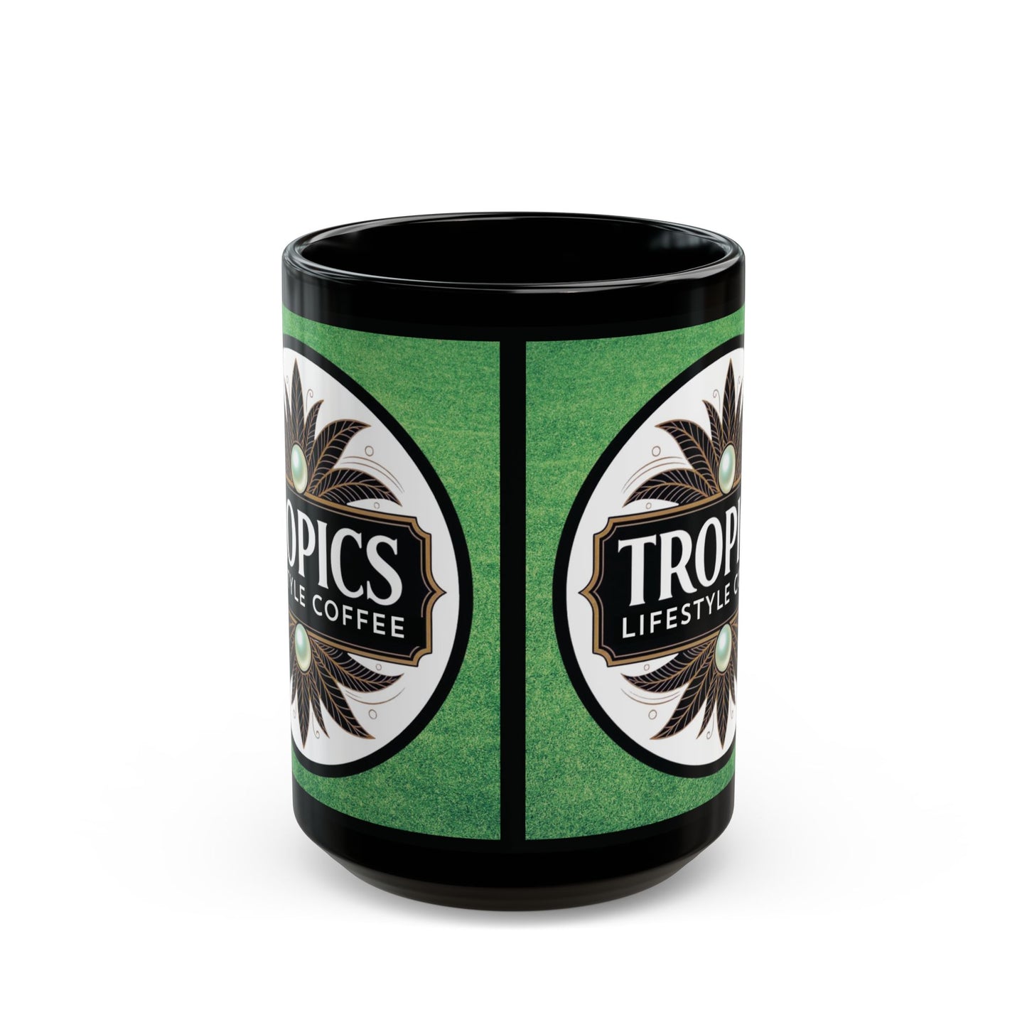 Black Coffee Mug - Green Bkground /TLCoffee Logo