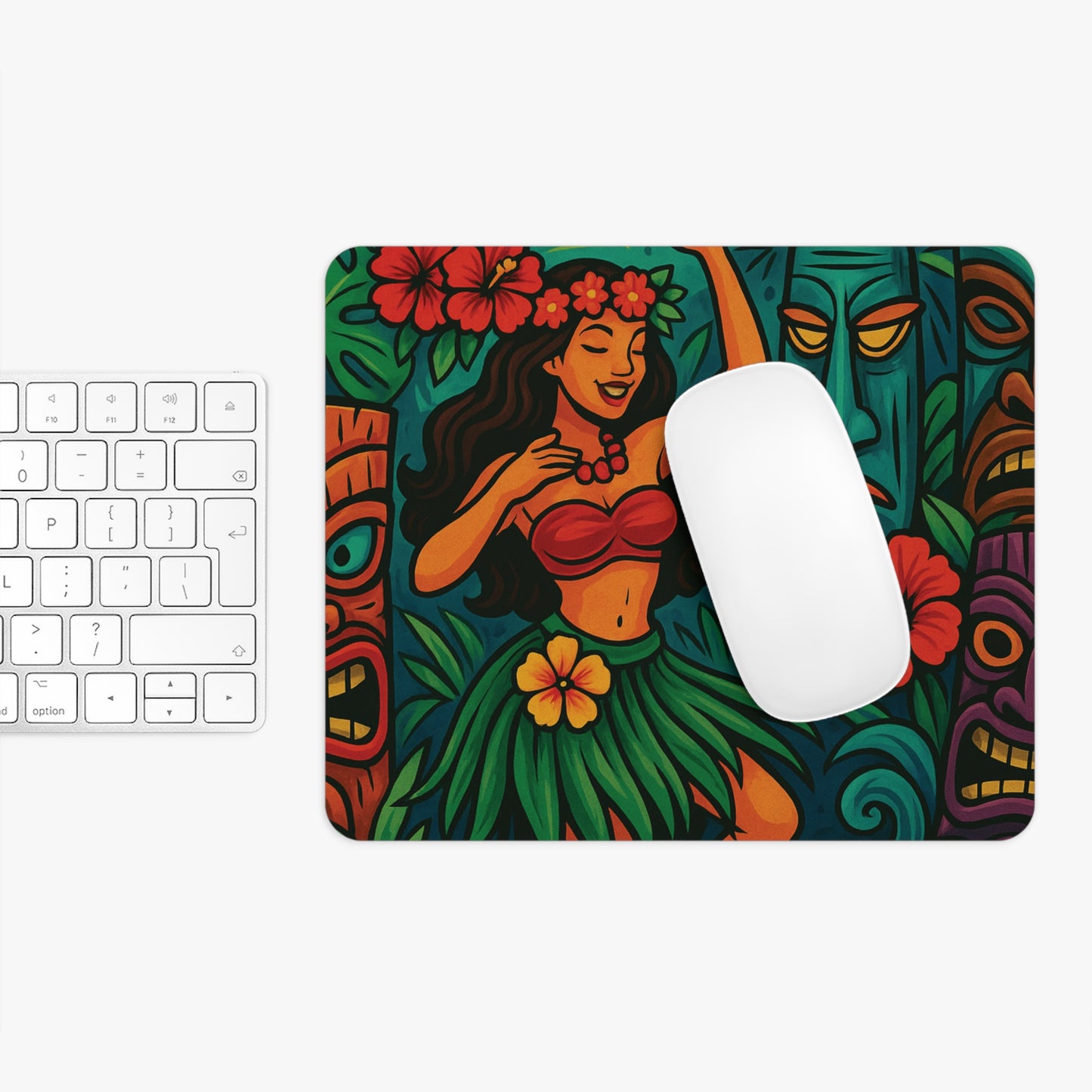 Tropical Mouse Pad, 2 Shapes - Beach Vibes for Home Office & Gamer / Tiki Hawaiian Dancer