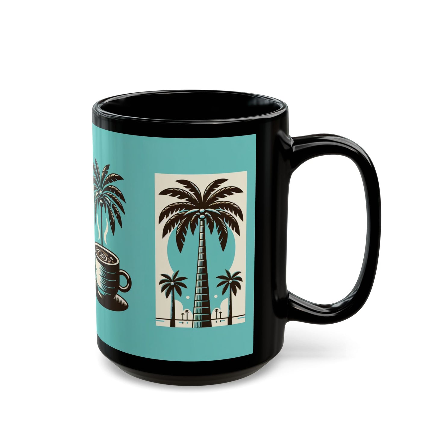 Black Coffee Mug - Palms and Coffee