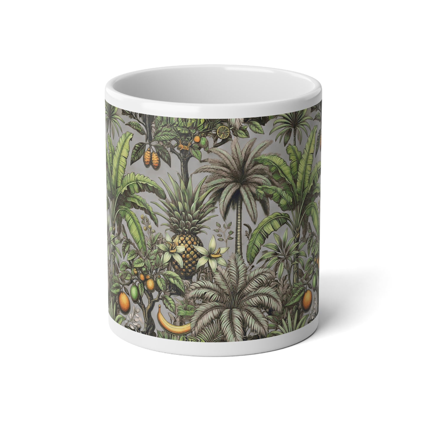 Jumbo Mug, 20oz, Monet Seashells | Palms & More Tropical Fruit, Grey