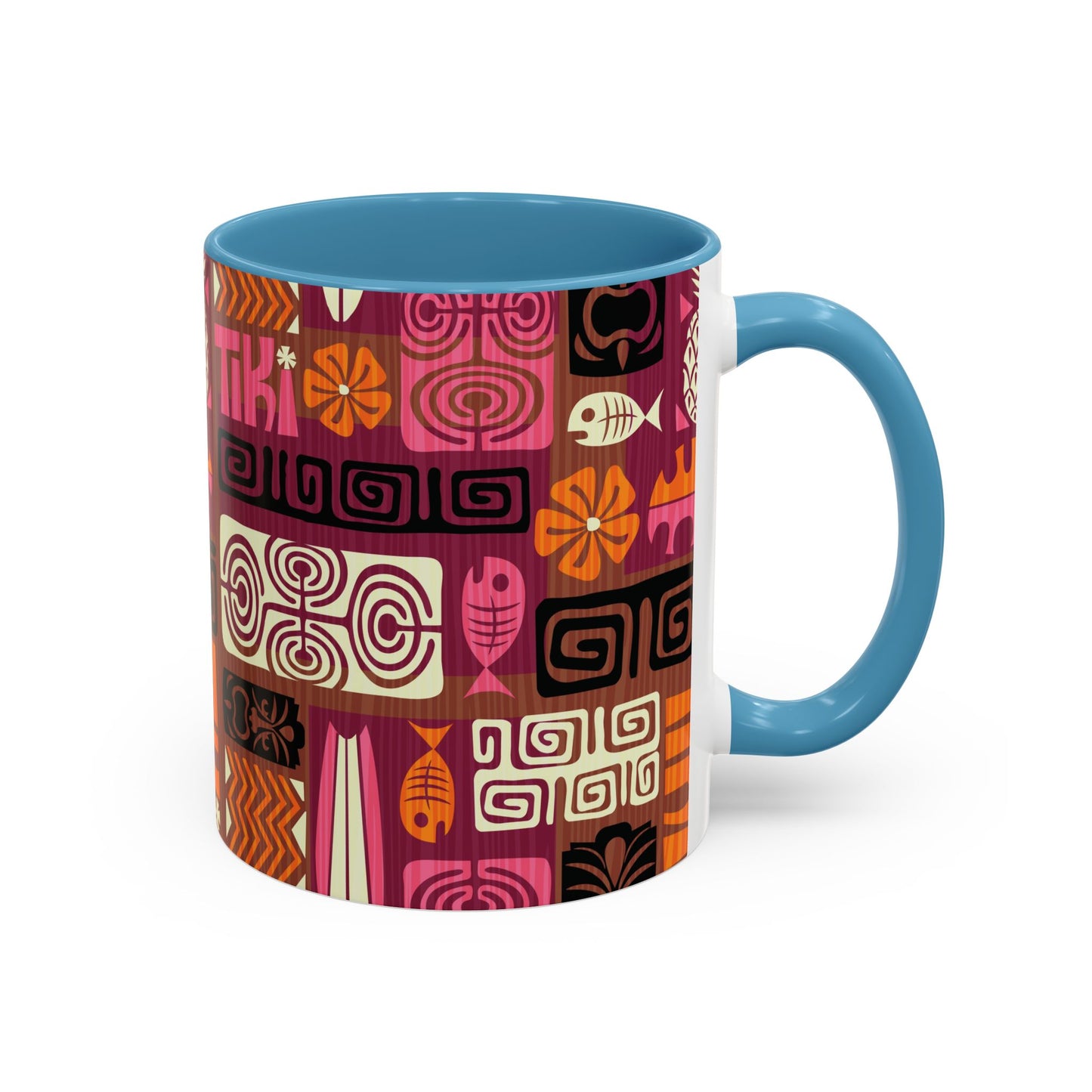 Accent Coffee Mug (11, 15oz), 8 Colors - Tiki Poster Pink/Orange