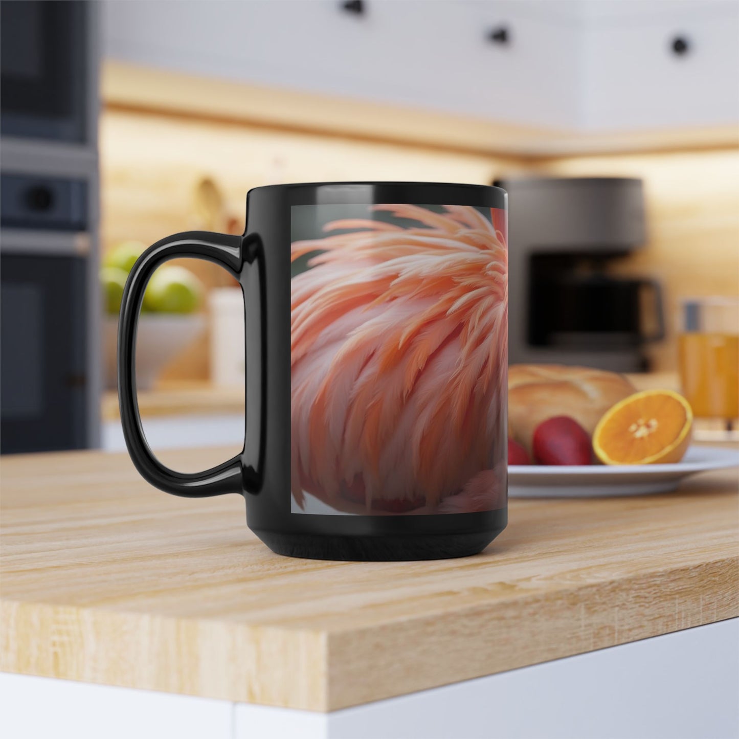 Black Coffee Mug - Tropical Flamingo Feathers