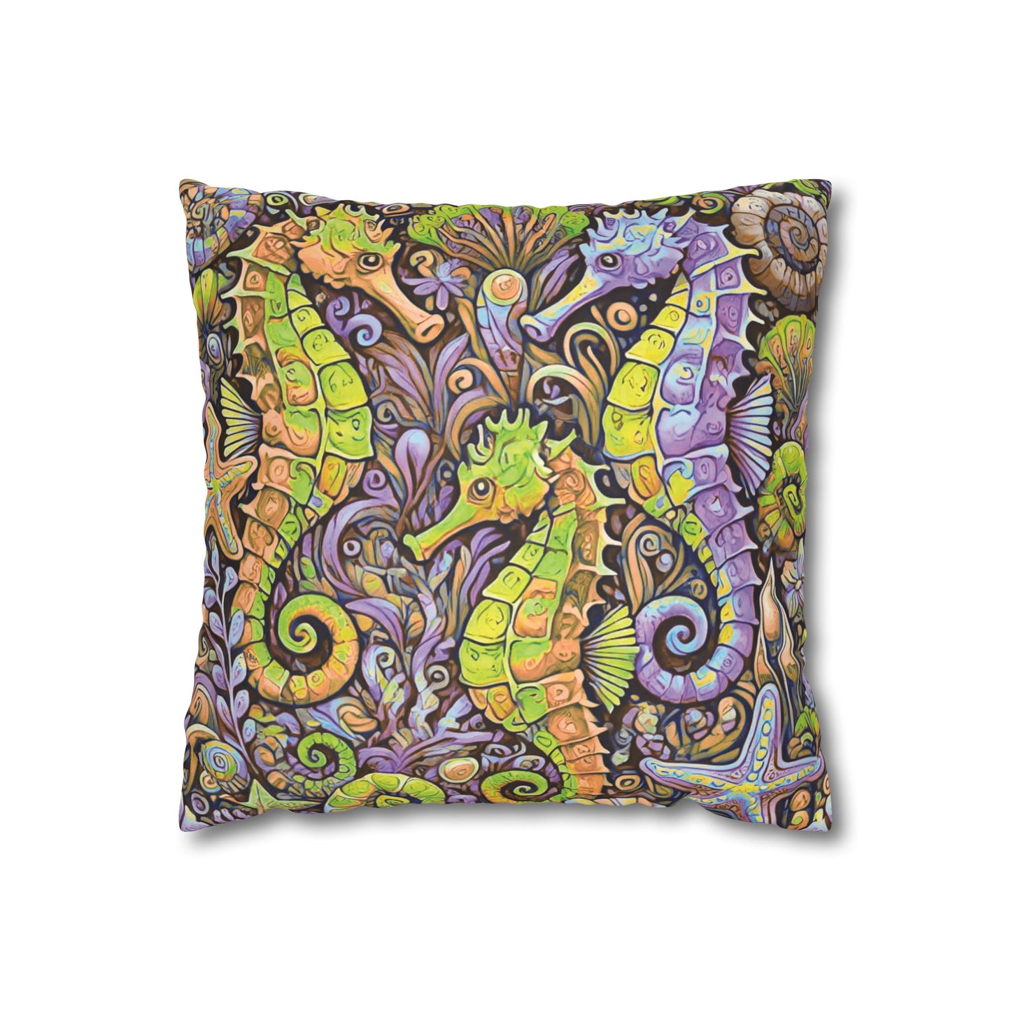 Faux Suede Square Pillowcase - Seahorse Trio, Purple