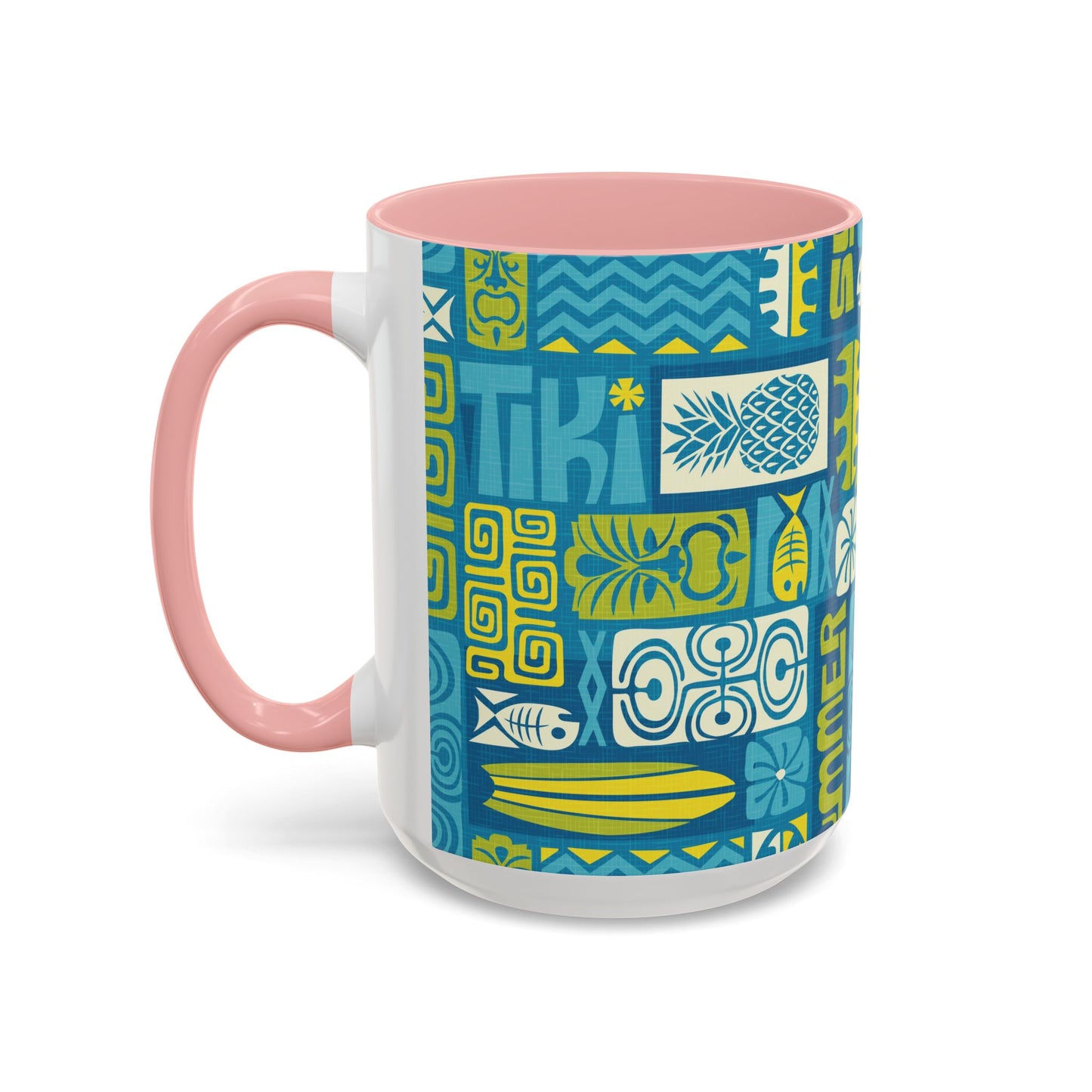 Accent Coffee Mug (11, 15oz), 8 Colors - Tiki Poster Blue