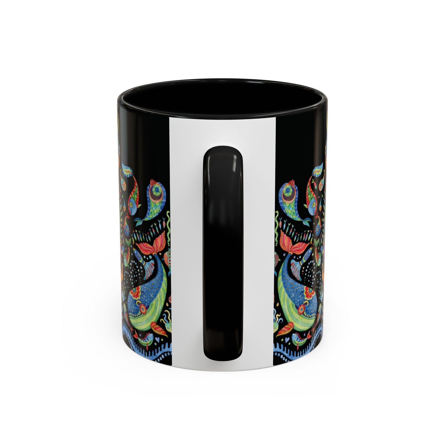 Mermaid Kingdom/Black, Coffee Mug, 8 Colors - Fun Tropical Drinkware for Beach Vibes