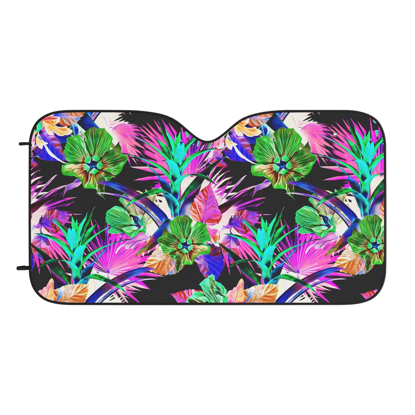 Tropical Floral Car Sun Shades / Plant Palooza, Black