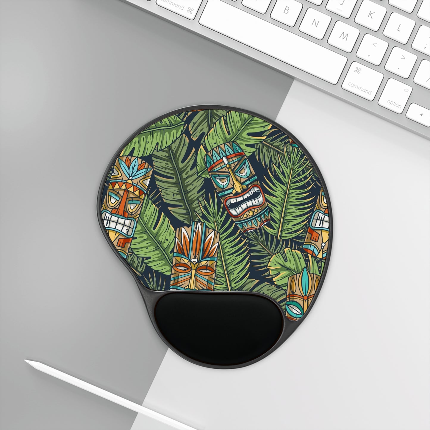 Mouse Pad With Wrist Rest, Tiki Greenery