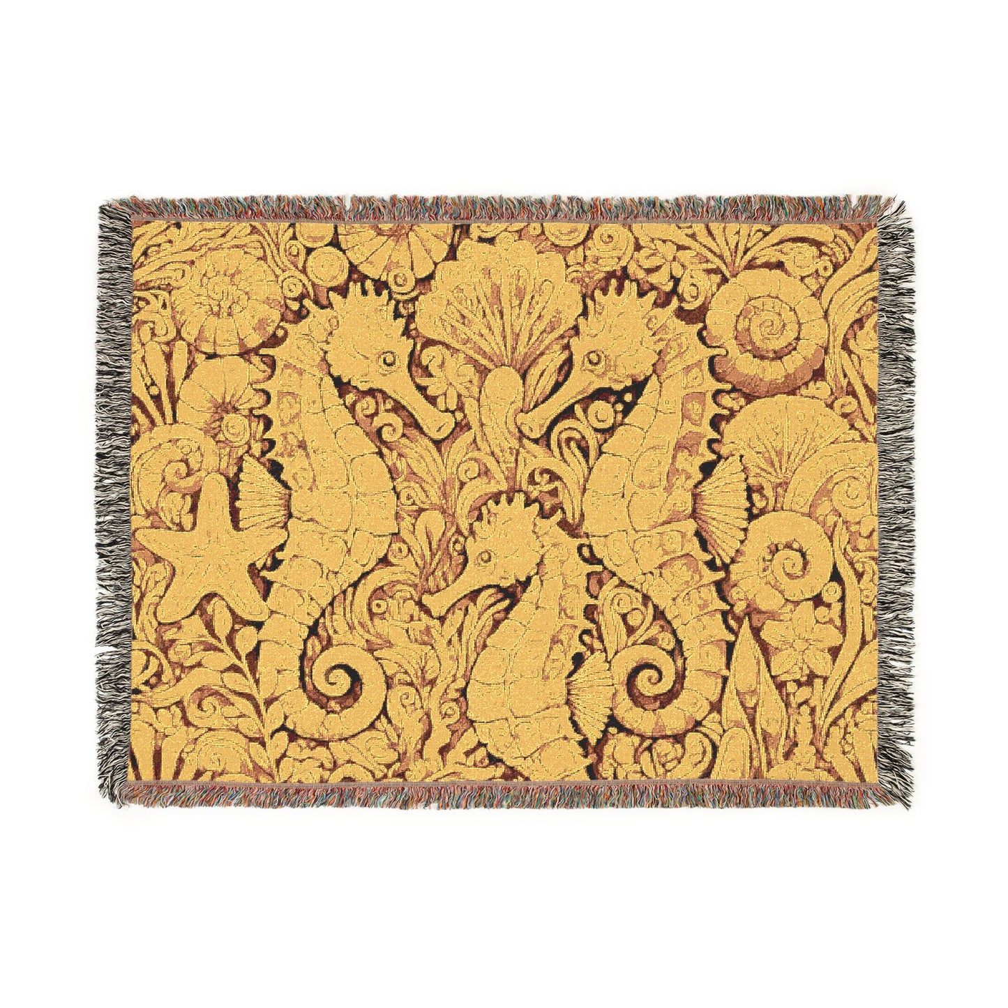 Woven Blanket, 3 Sizes - Tropical Home Decor / Seahorse Trio, Yellow