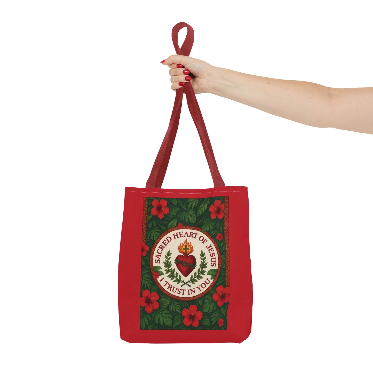 Religious Tote Bag - 3 Sizes / Sacred Heart of Jesus Prayer, Red