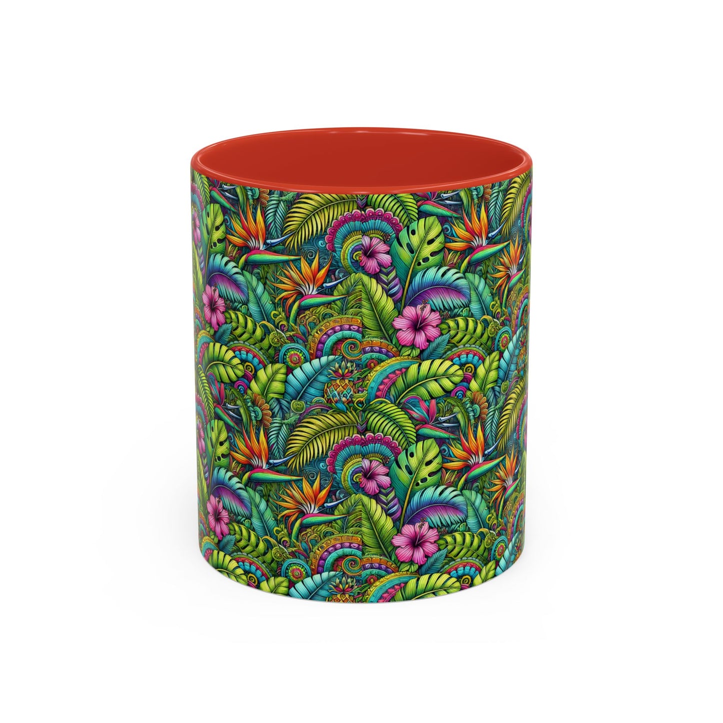 Accent Color Coffee Mug (11, 15oz), Rainforest Blooms, Various Colors