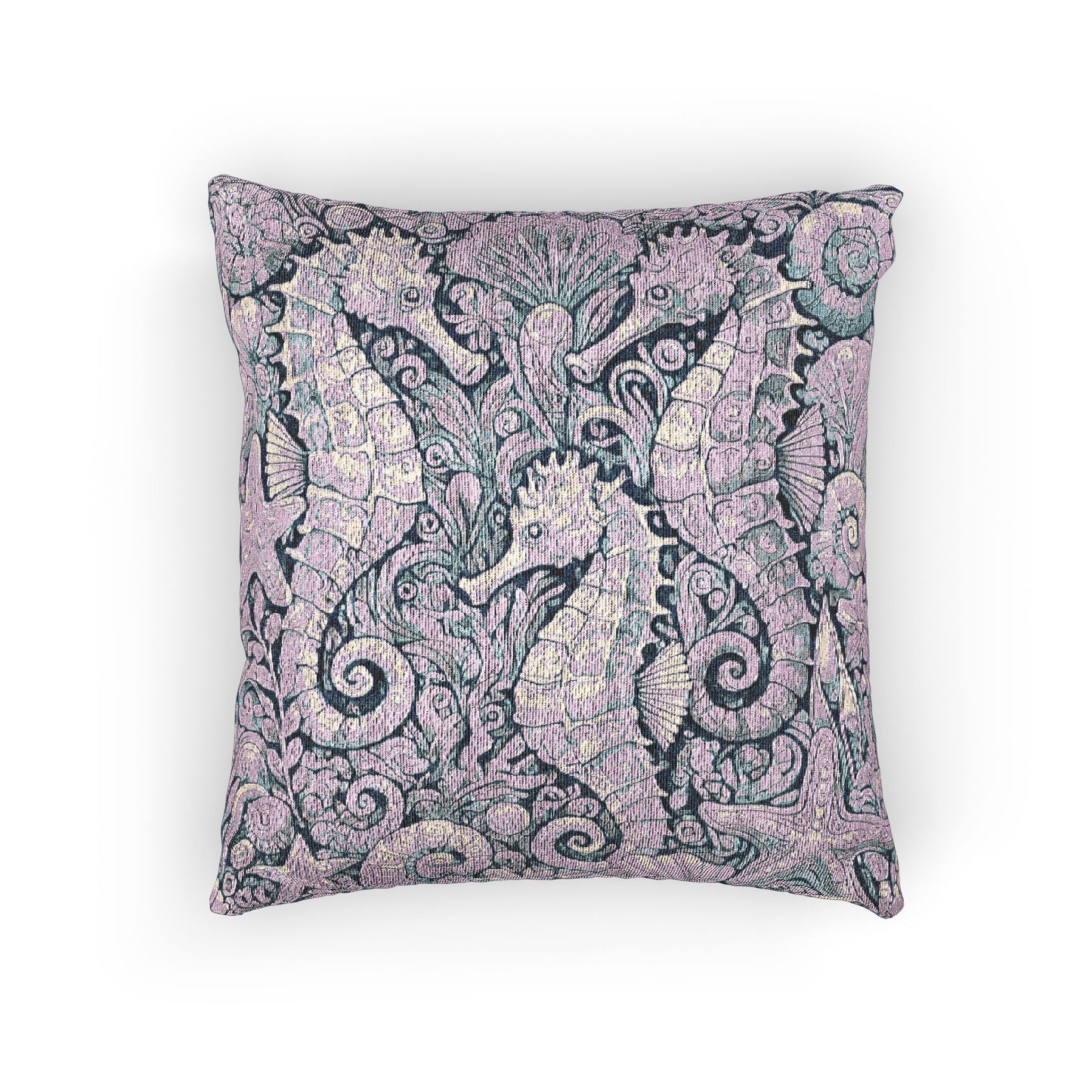 Woven Pillow, 17"W x 18"L ~ Seahorse Trio, Lilac