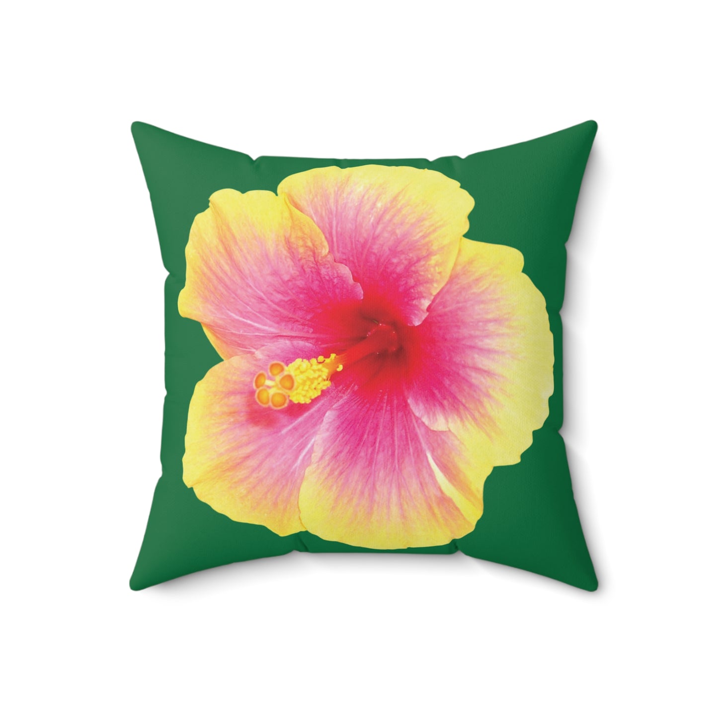 Decorative Pillow - Accent Cushion, 4 Sizes / Photo Yellow Hibiscus, Dark Green