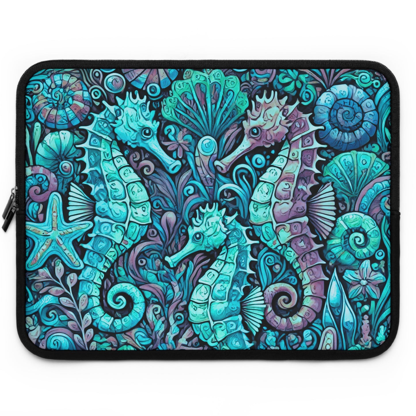 Tropical Laptop Sleeve, 5 Sizes - Perfect for Ocean Lovers & Students / Seahorse Trio, Turquoise
