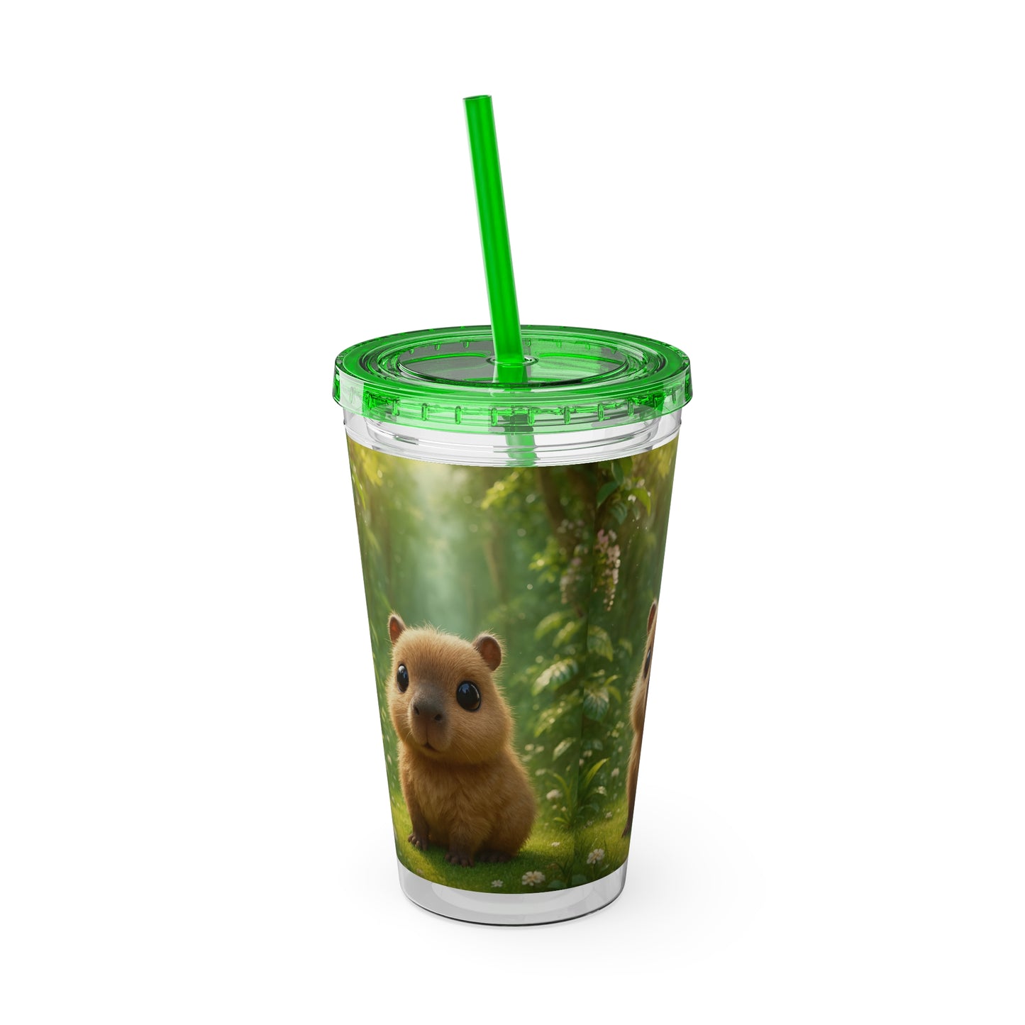 Tropical Tumbler with Straw | 16oz Colorful Travel Cup / Baby Cabybara
