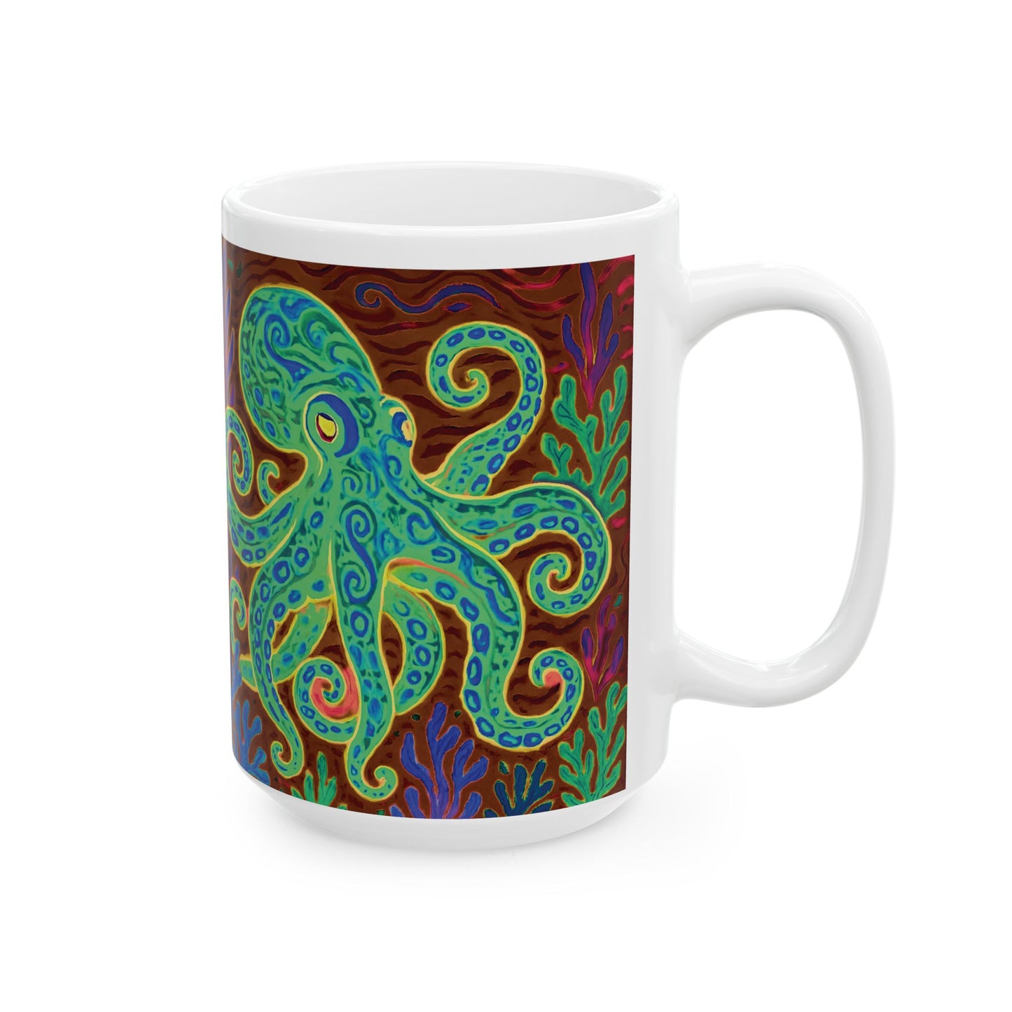 Ceramic White Mug - 11oz & 15oz, Gamma Octopus Kraken Joe