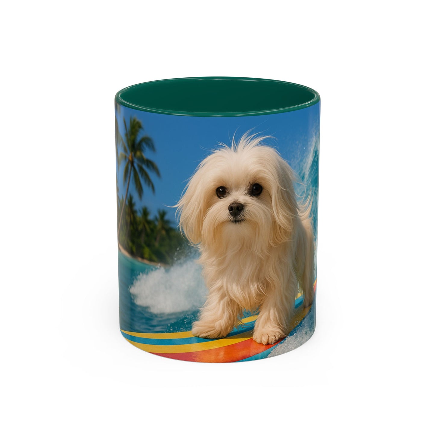 Vibrant Beach Coffee Mug - 11oz & 15oz / Puppy Ariel the Dog Surfer