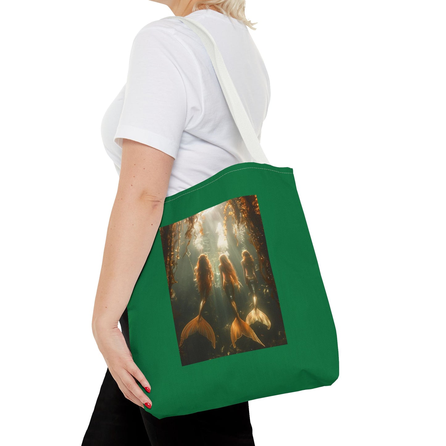 Three Mermaid Sisters, Dark Green Tote Bag - 3 Sizes