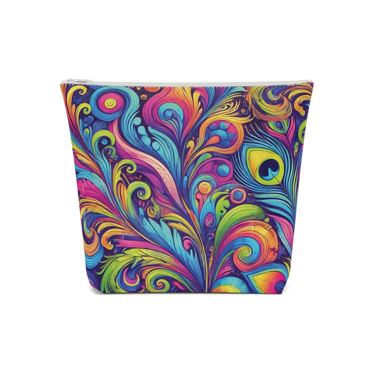 Tropical Cotton Cosmetic Bag, Makeup Pouch, 5 Sizes / Feather Currents