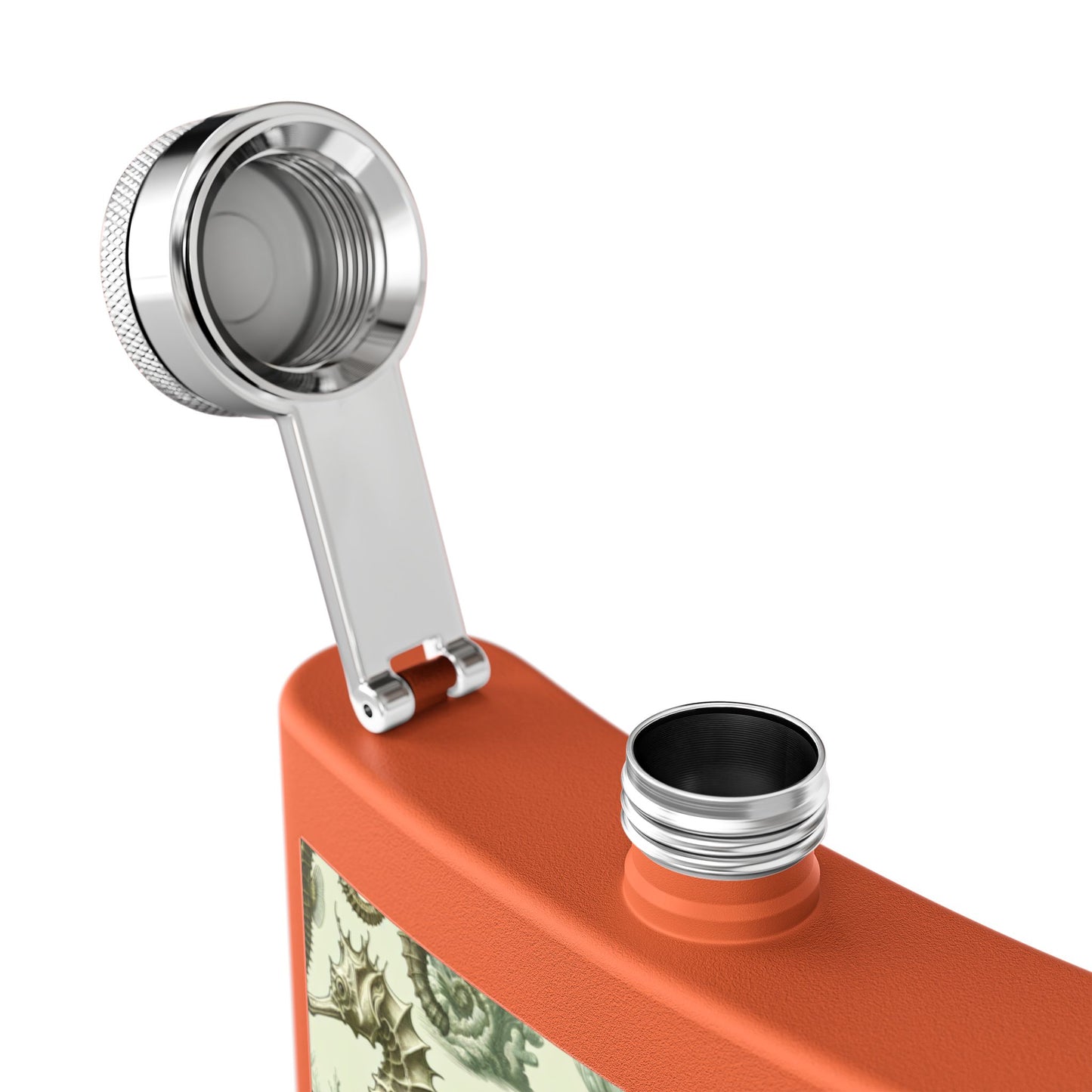 Tropical Stainless Steel 6 oz. Flask, Many Colors  – Green Toile Seahorses