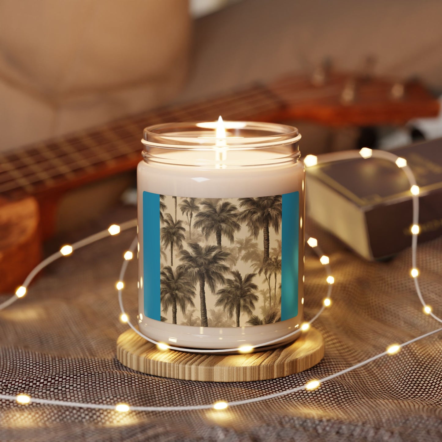 Scented Soy Candle, 9oz, Lisa's Fluffy Palms, turquoise