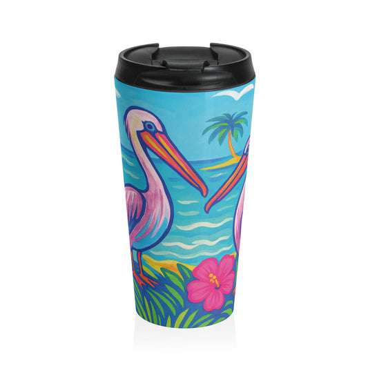 15 oz. Stainless Steel Travel Mug / Beach Pelicans