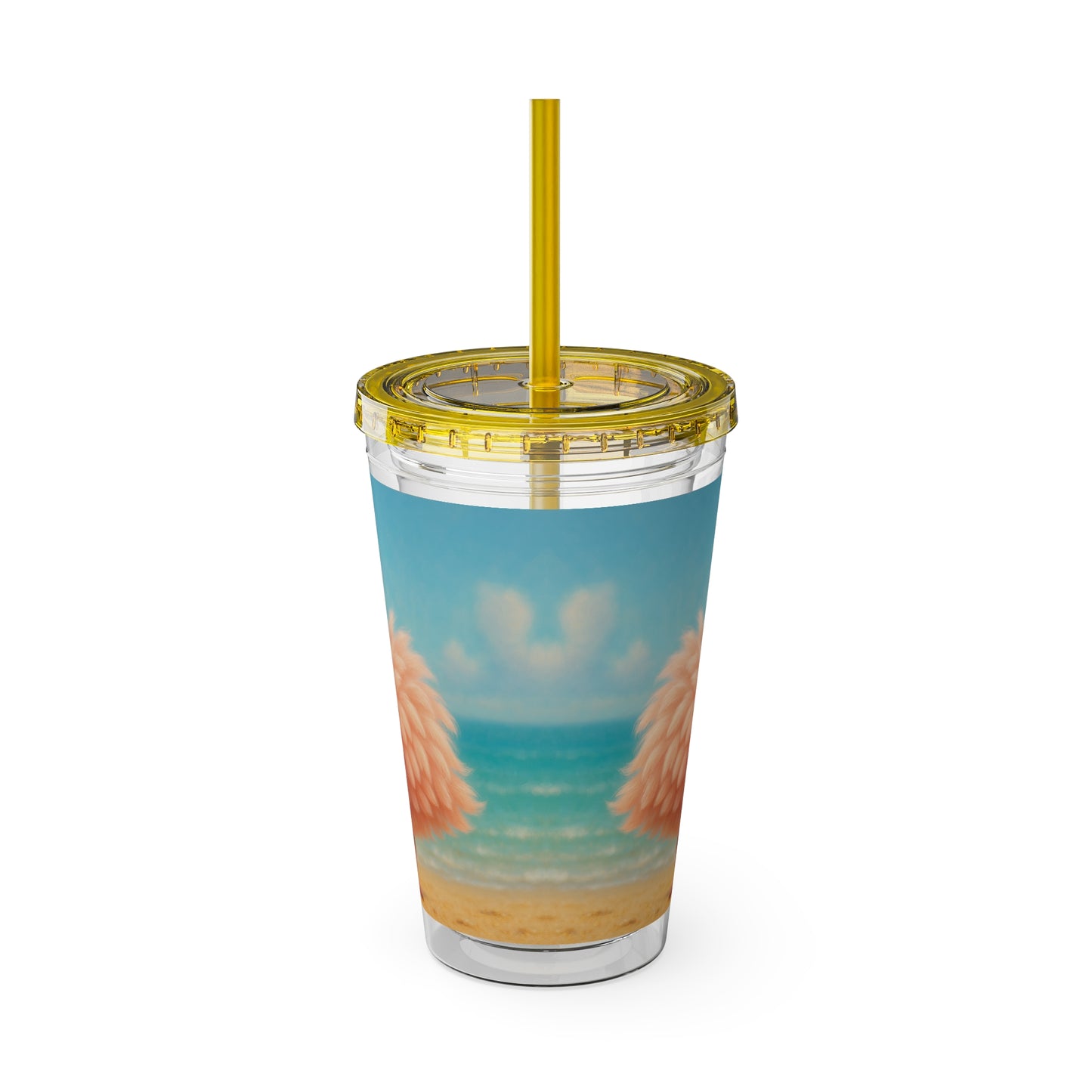Tropical Tumbler with Straw | 16oz Colorful Travel Cup / Baby Flamingo