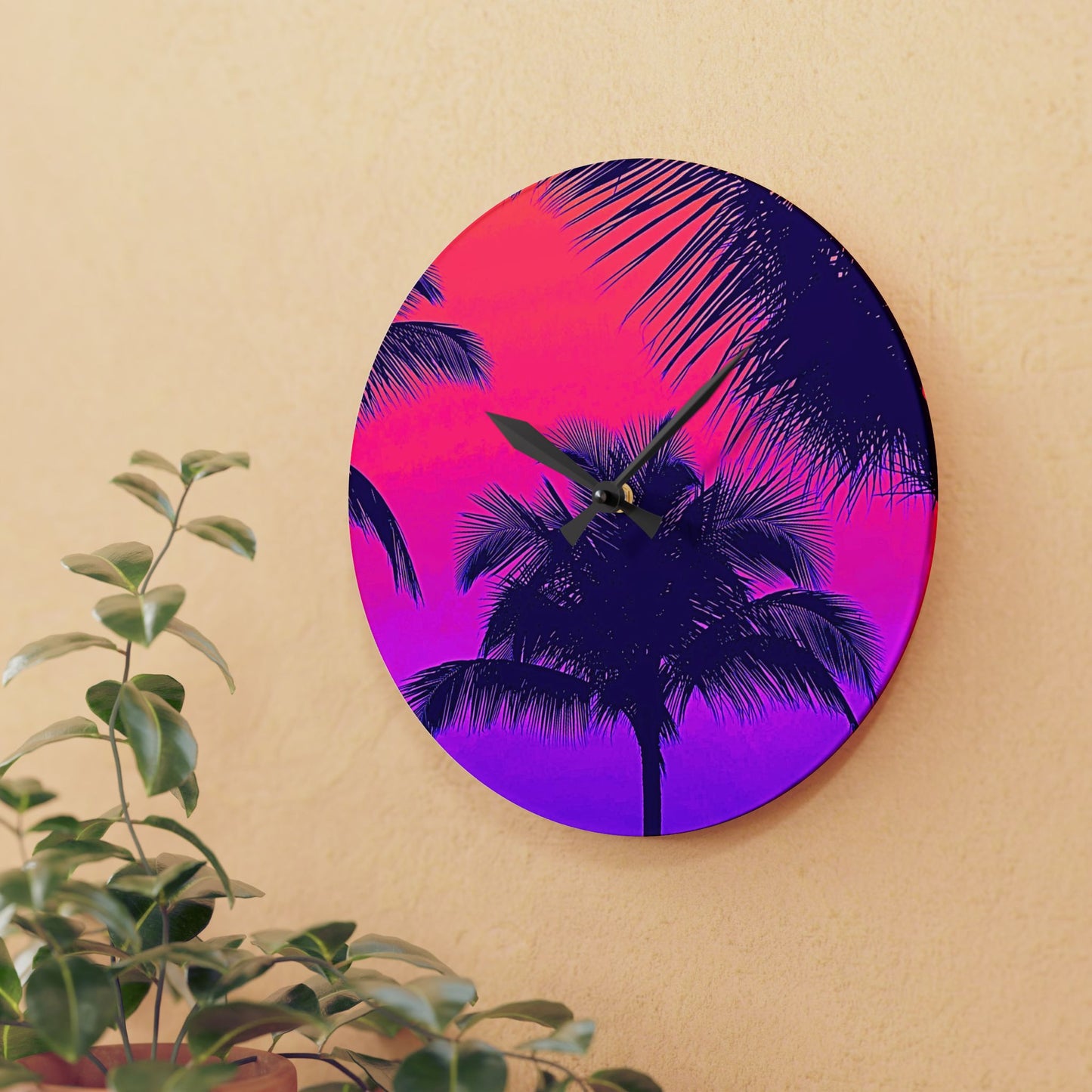 Acrylic Wall Clock / Palm Glow Pop
