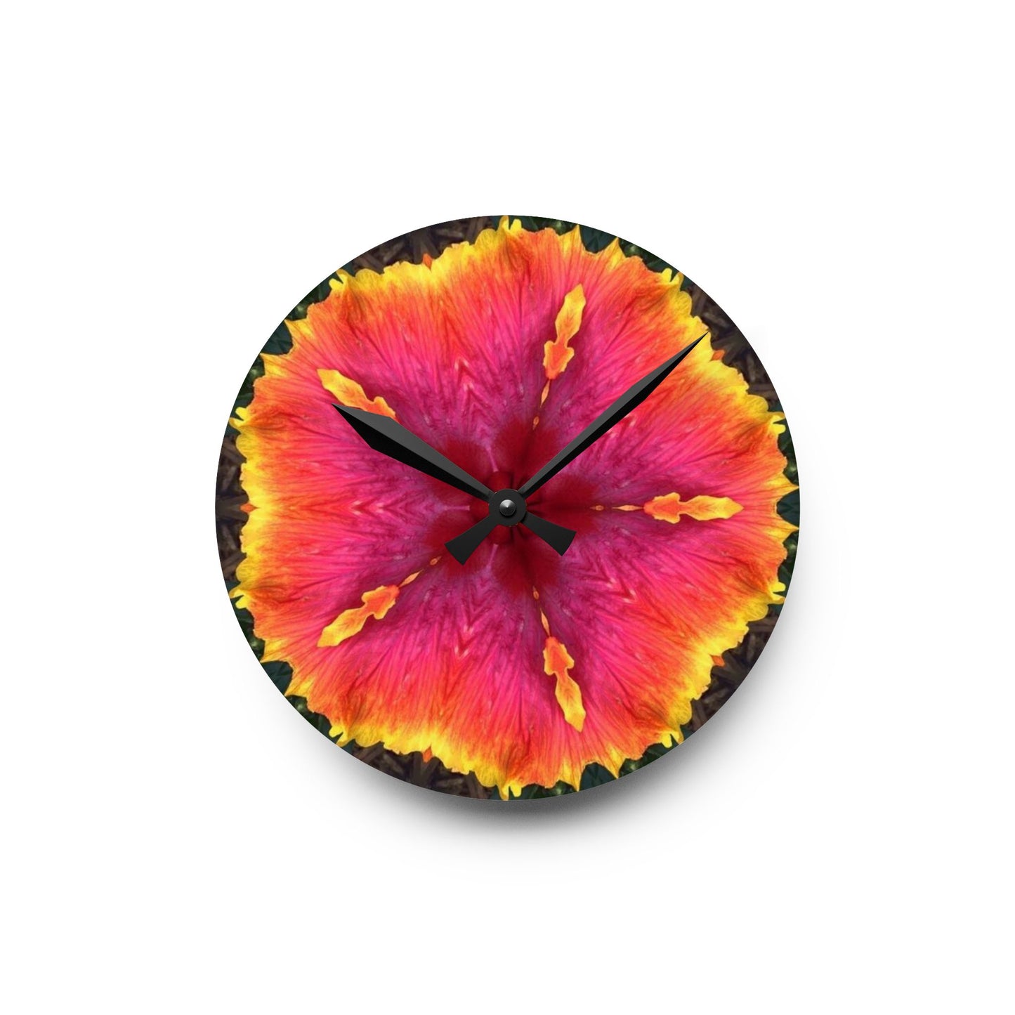 Acrylic Wall Clock - Hibiscus Kaleidoscope #1, Various Sizes