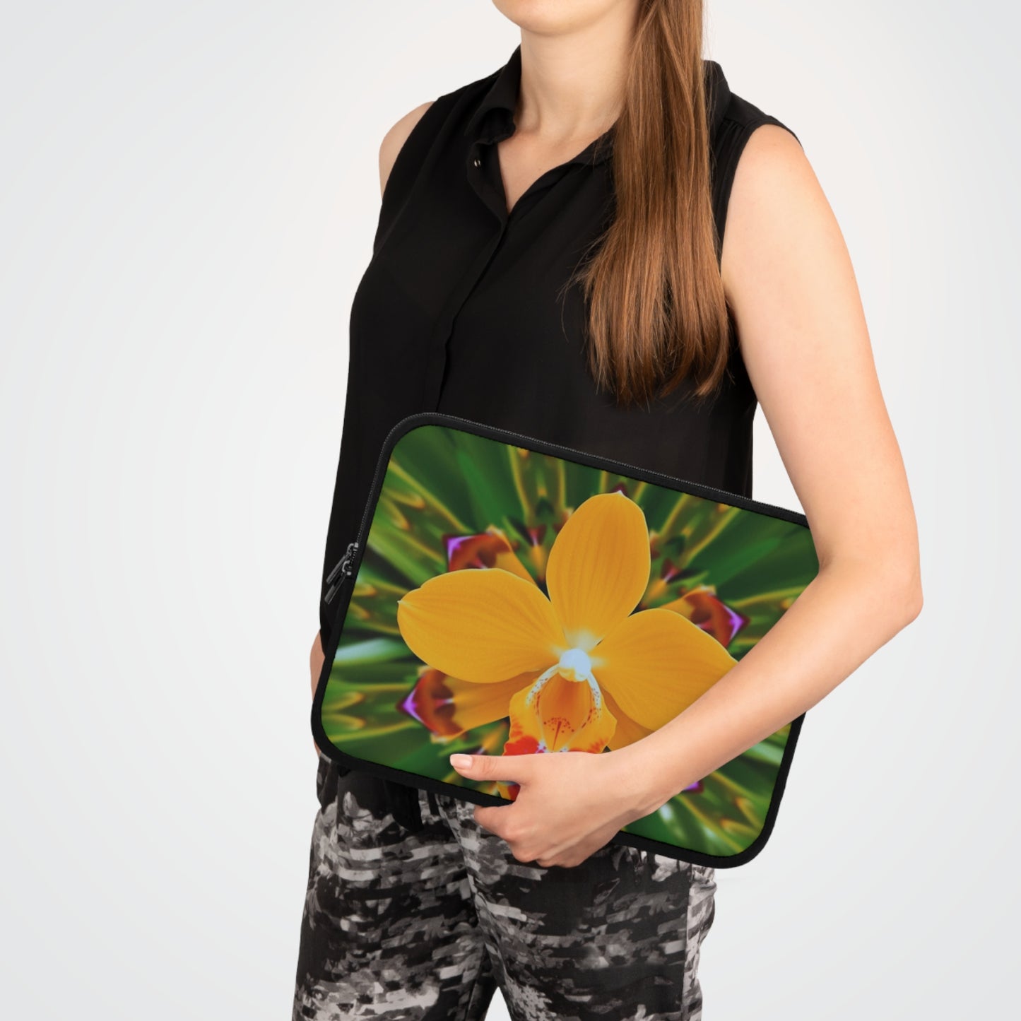 Tropical Laptop Sleeve, 5 Sizes - Perfect for Beach Lovers & Students / Kaleido Orange Orchid